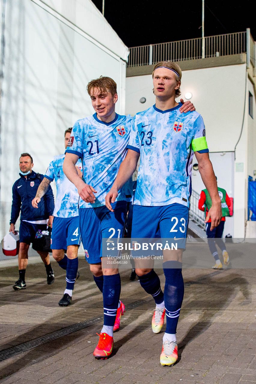 Kristian Thorstvedt and Erling Braut Haaland of Norway at