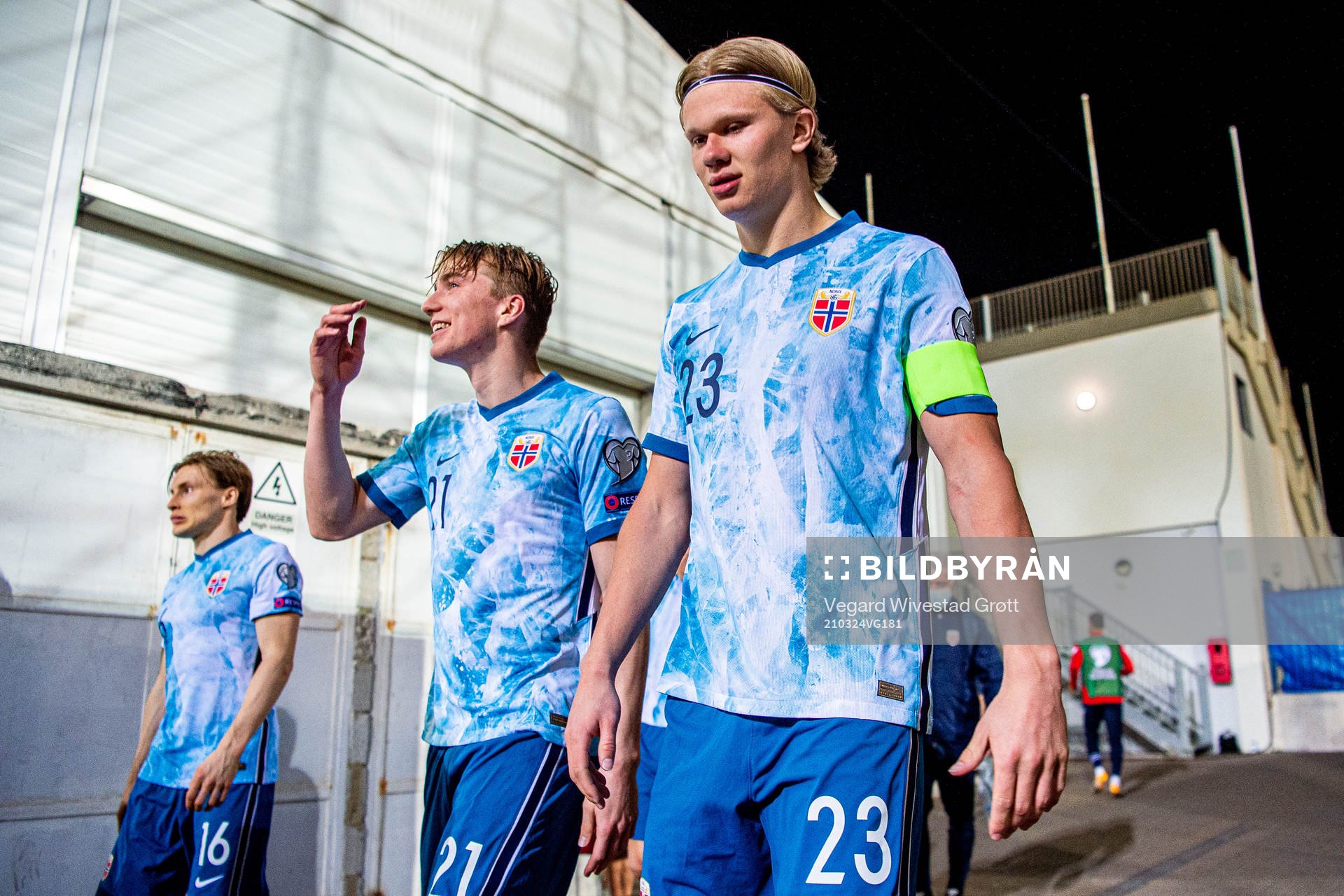 Kristian Thorstvedt and Erling Braut Haaland of Norway at