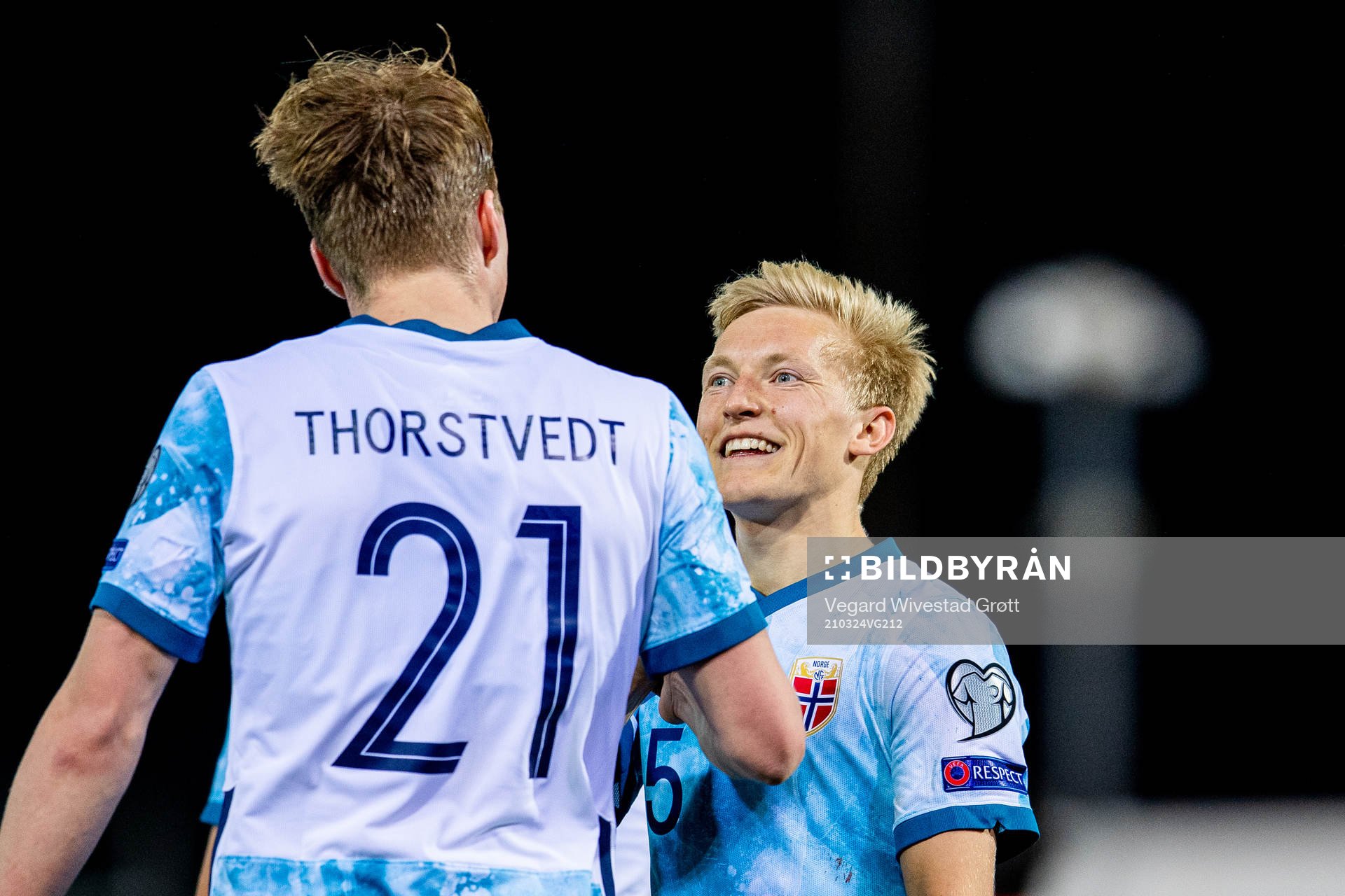 Kristian Thorstvedt of Norway celebrates with teammate