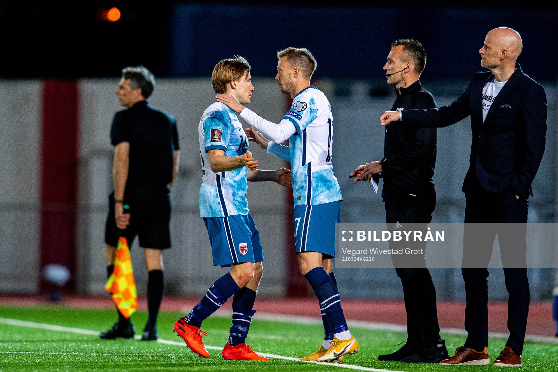 Jonas Svensson of Norway is being substituted with Martin
