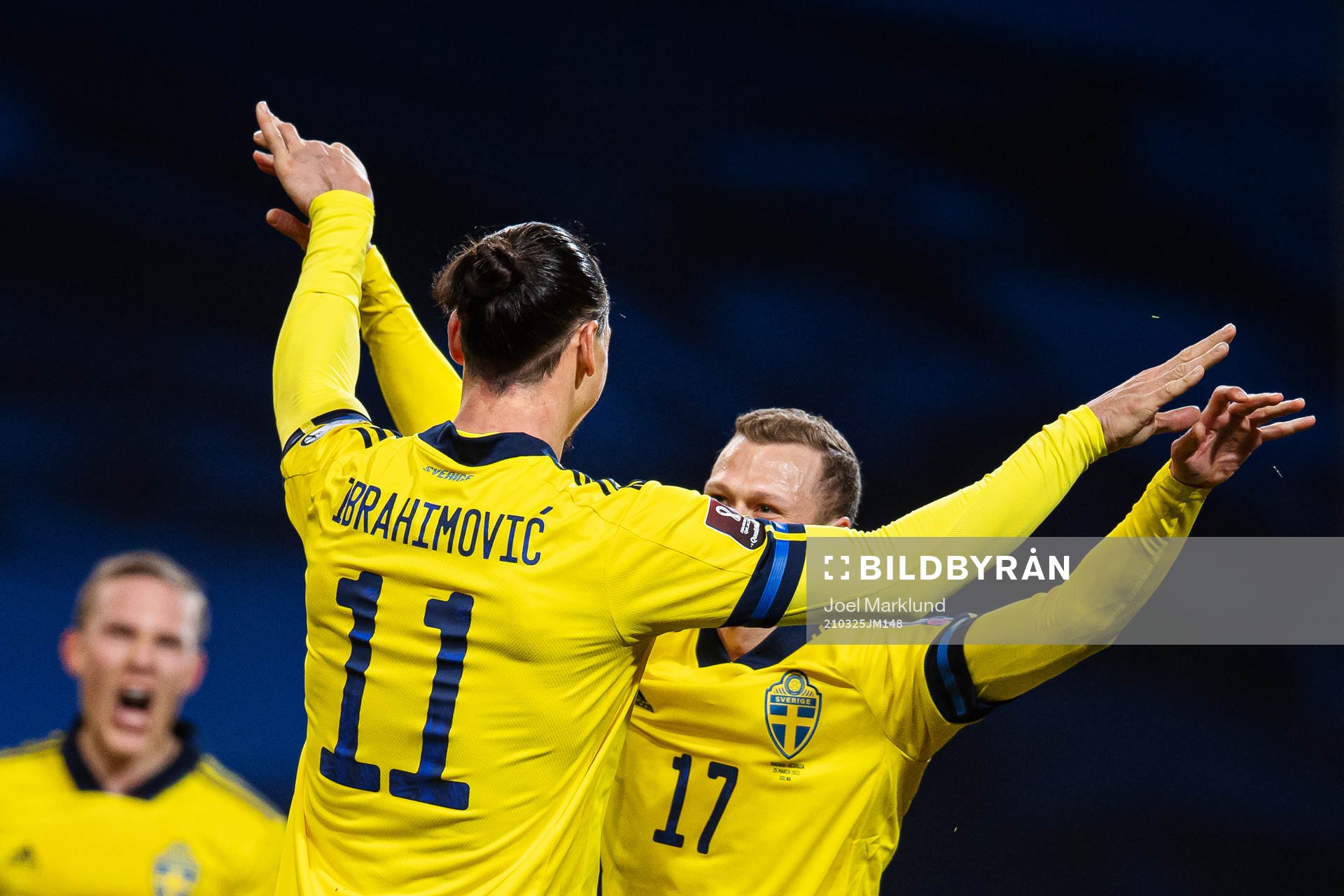 Zlatan Ibrahimovic and Viktor Claesson of Sweden celebrate