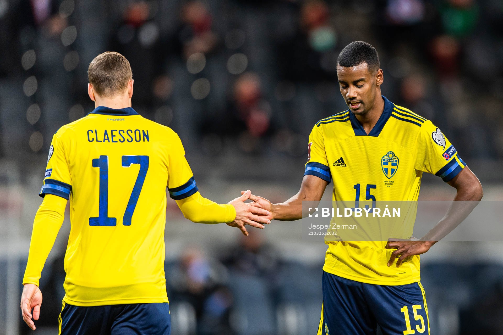 Viktor Claesson and Alexander Isak of Sweden