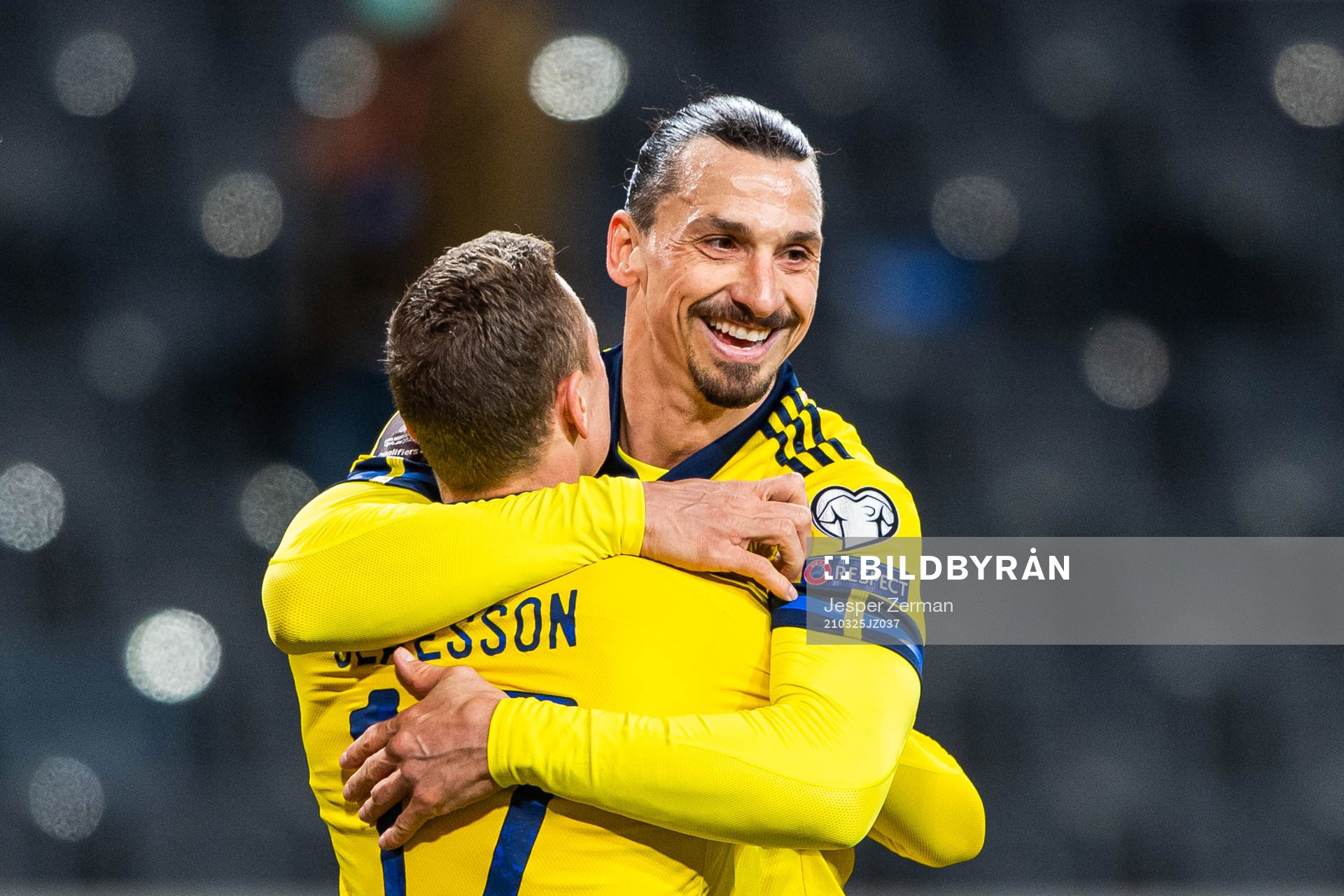 Viktor Claesson and Zlatan Ibrahimovic of Sweden celebrate