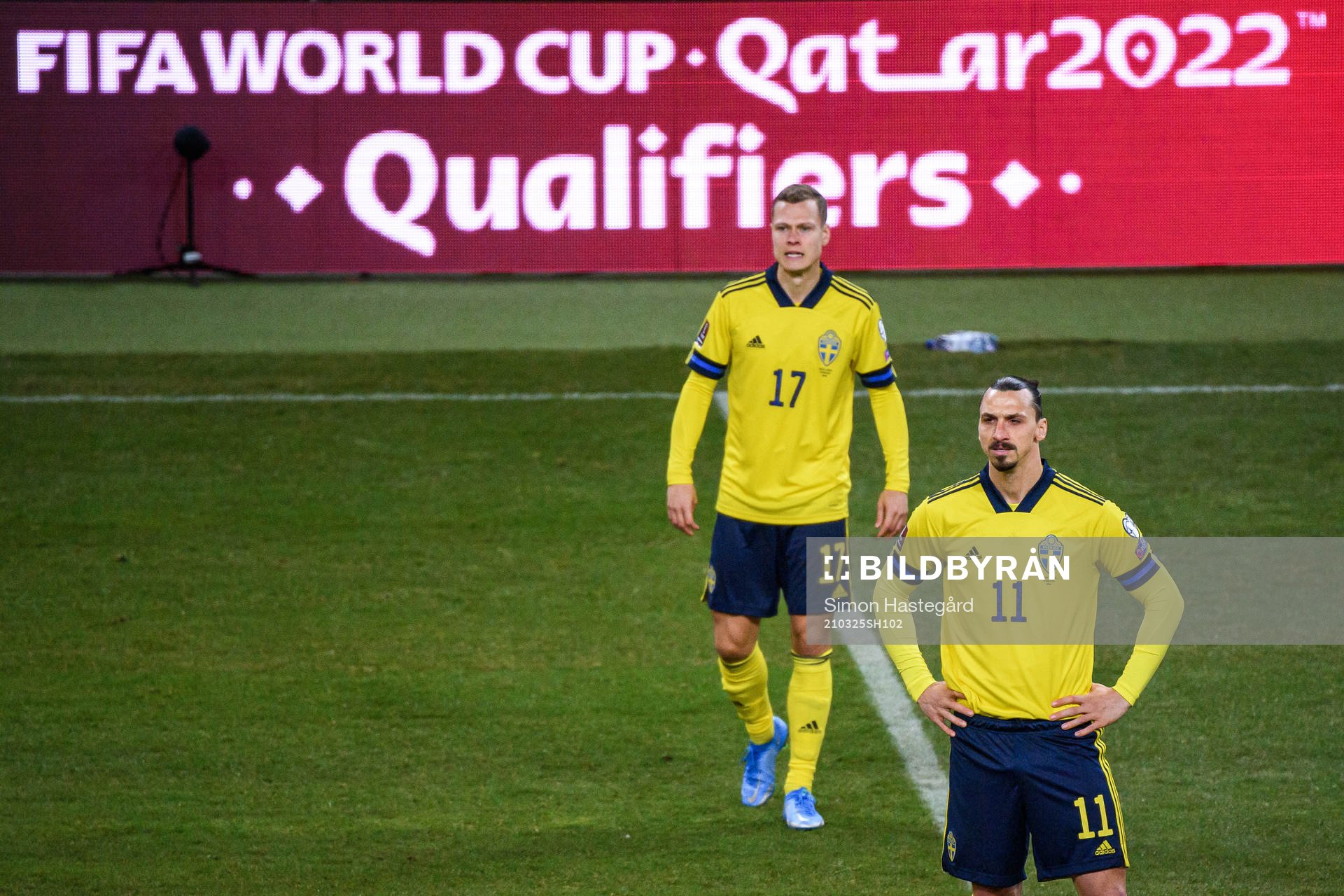 Viktor Claesson and Zlatan Ibrahimovic of Sweden
