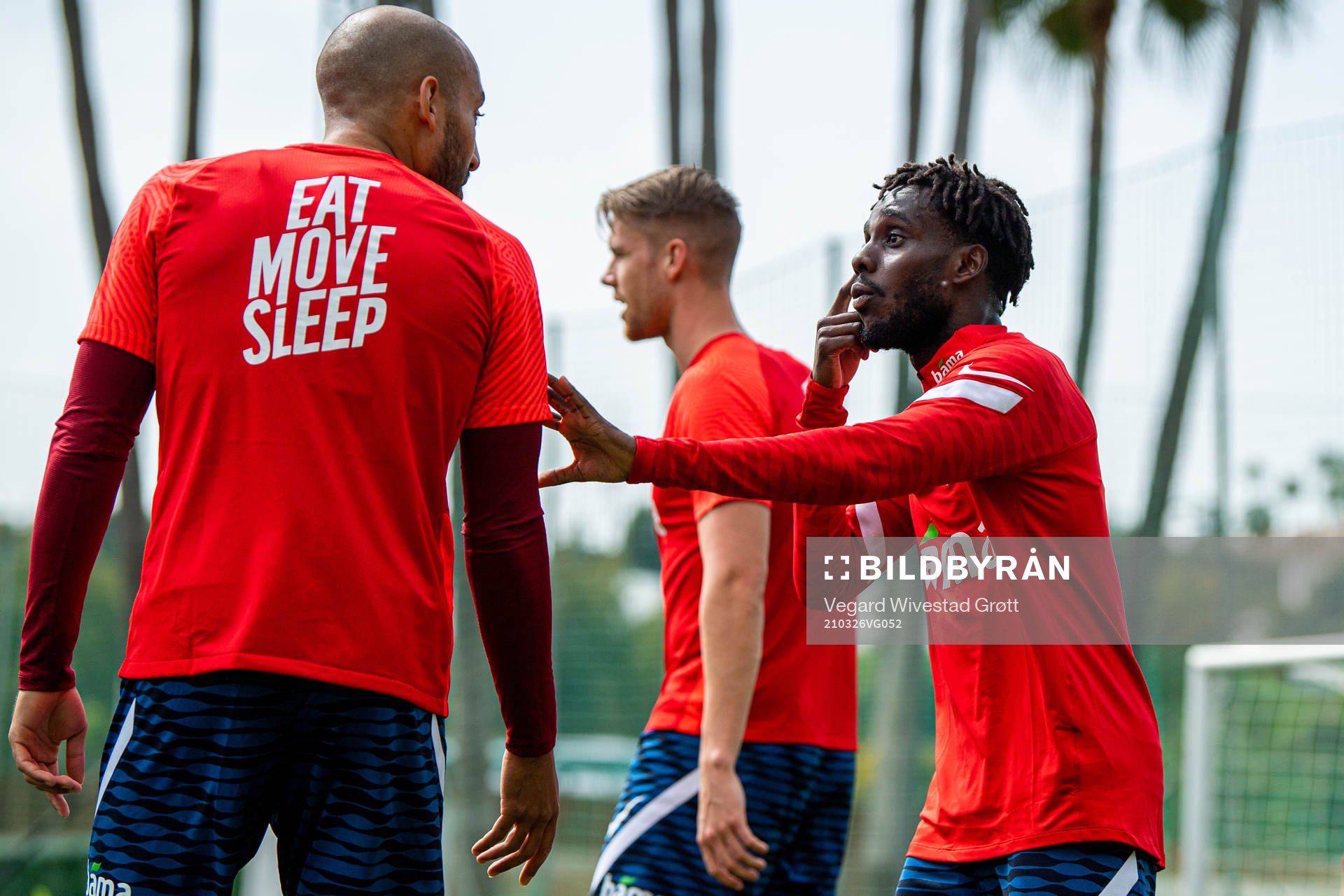 Haitam Aleesami and Tokmac Nguen of the Norwegian national football team during a training session on March 26, 2021 in Marbella.