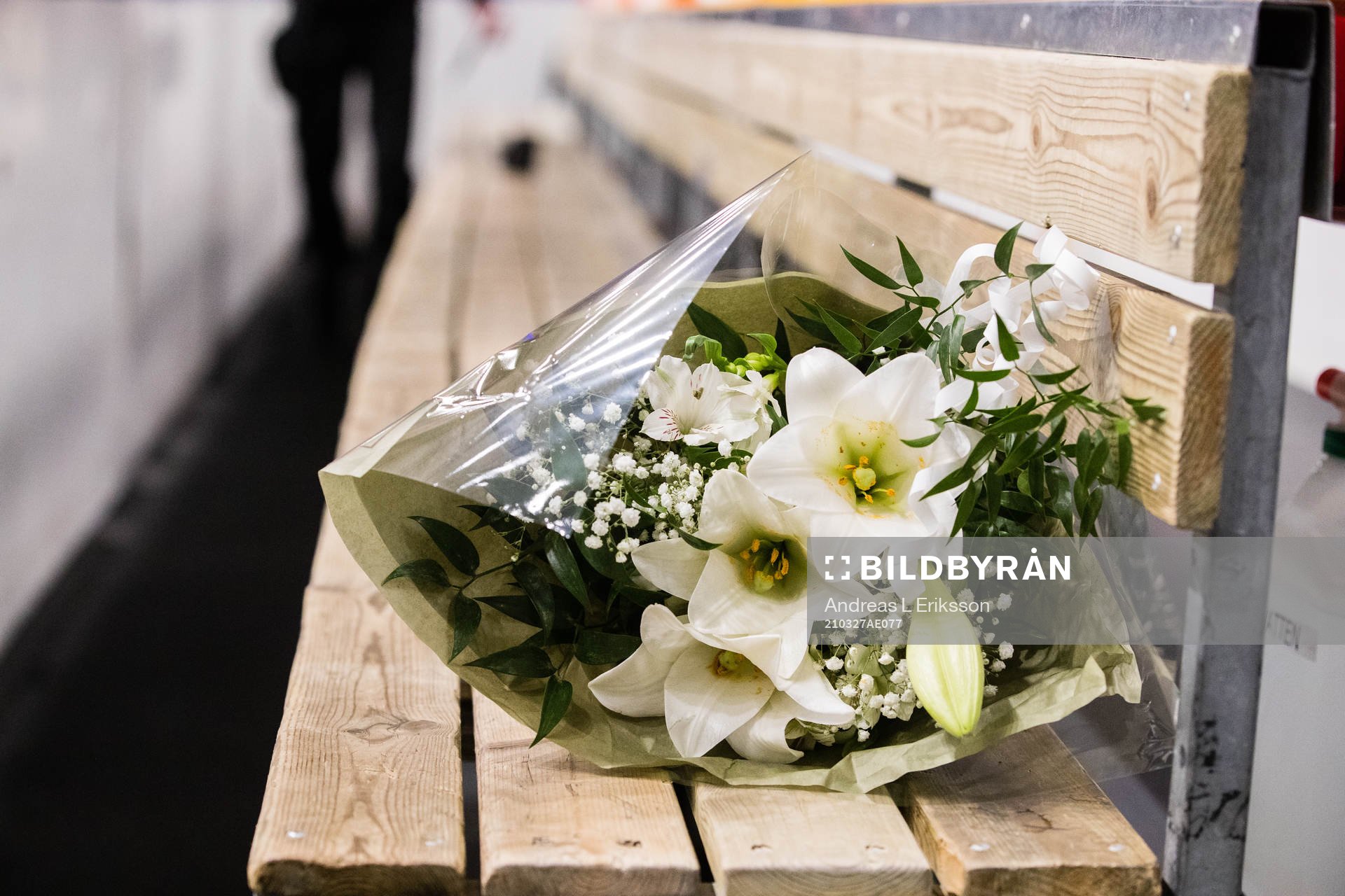 Blommor på i båset innan ishockeymatchen i SHL mellan