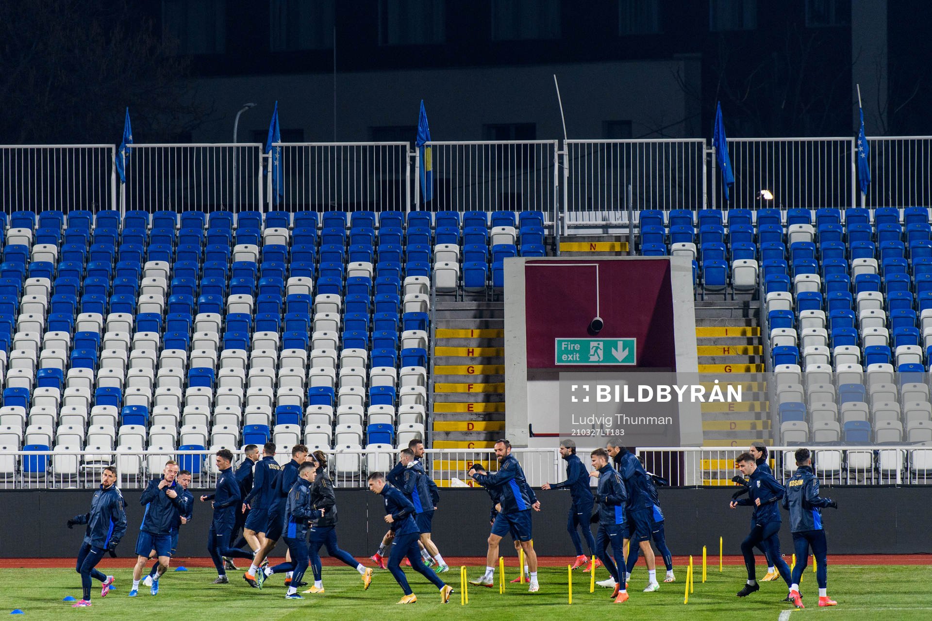 Players of the Kosovo national football team warm up