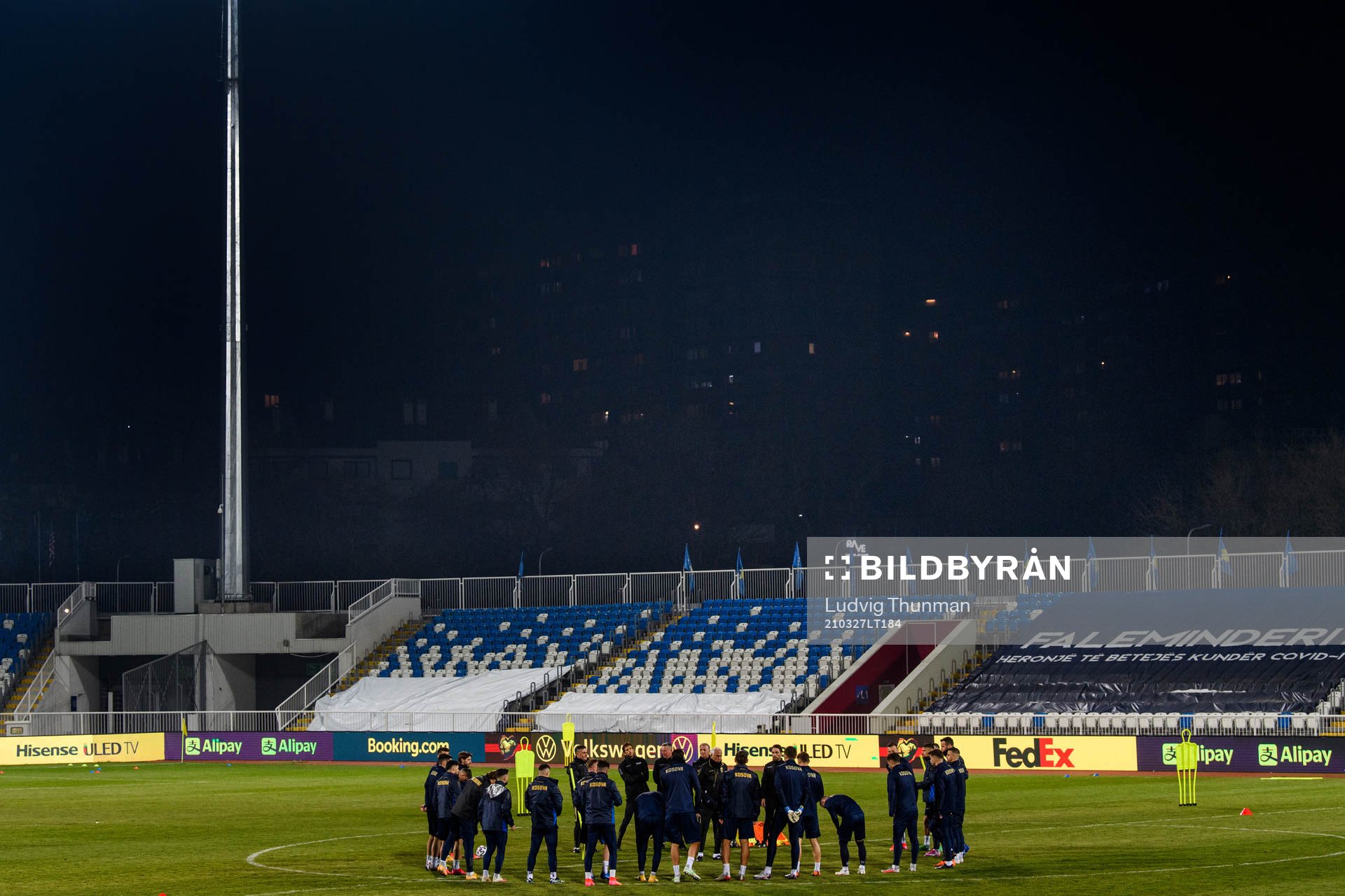 Players of the Kosovo national football team gather up
