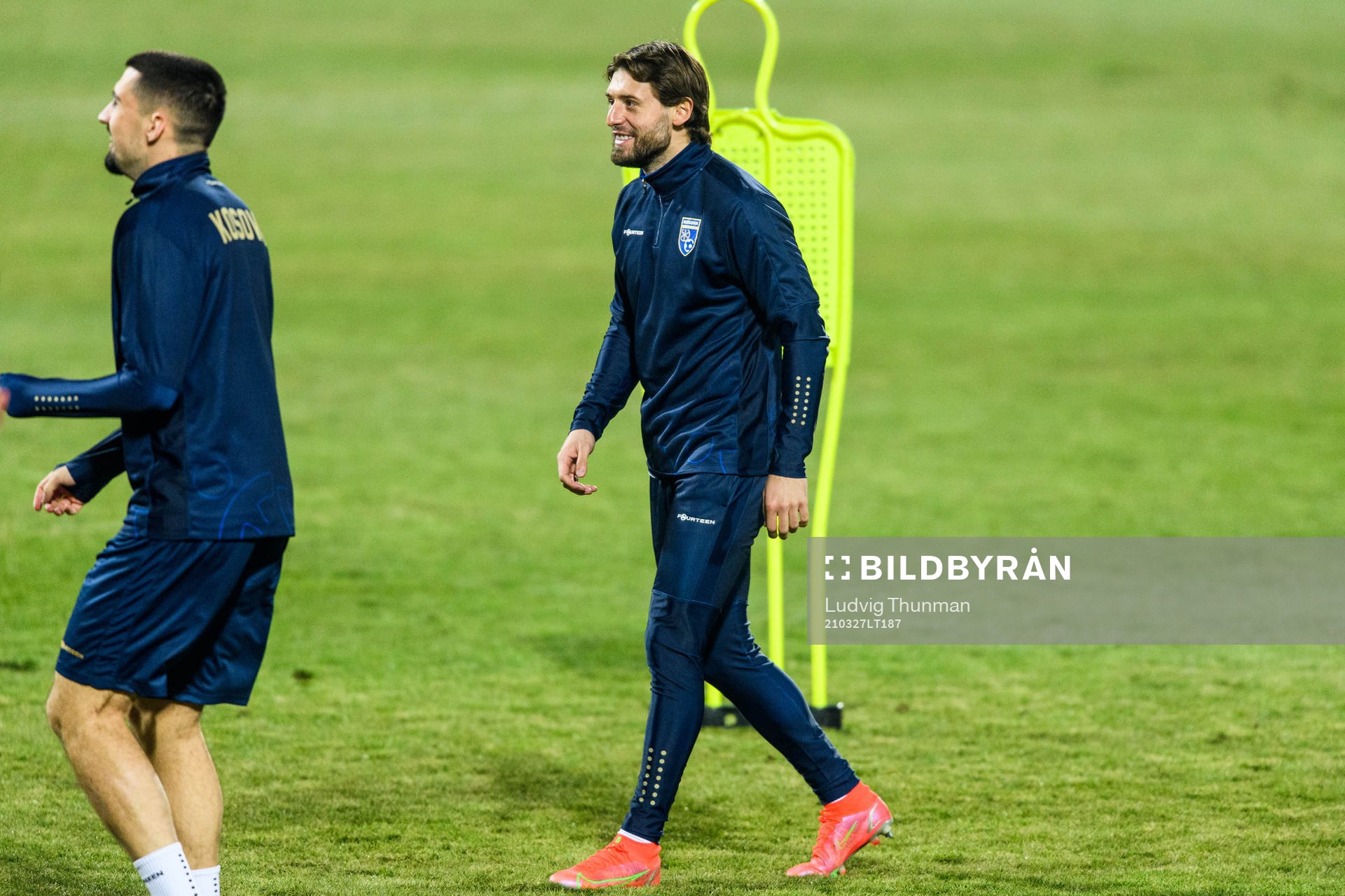 Arber Zeneli of the Kosovo national football team warm up