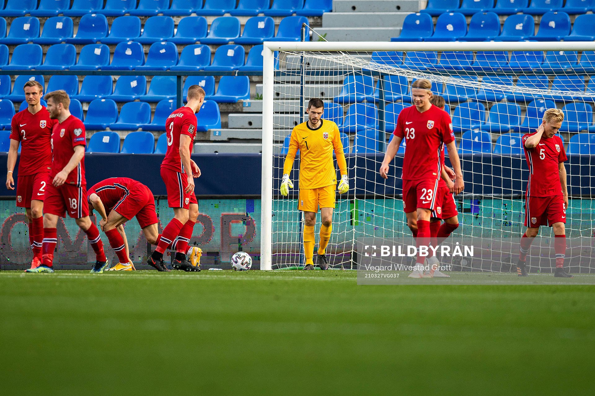 Goalkeeper Rune Almenning Jarstein of Norway looks dejected