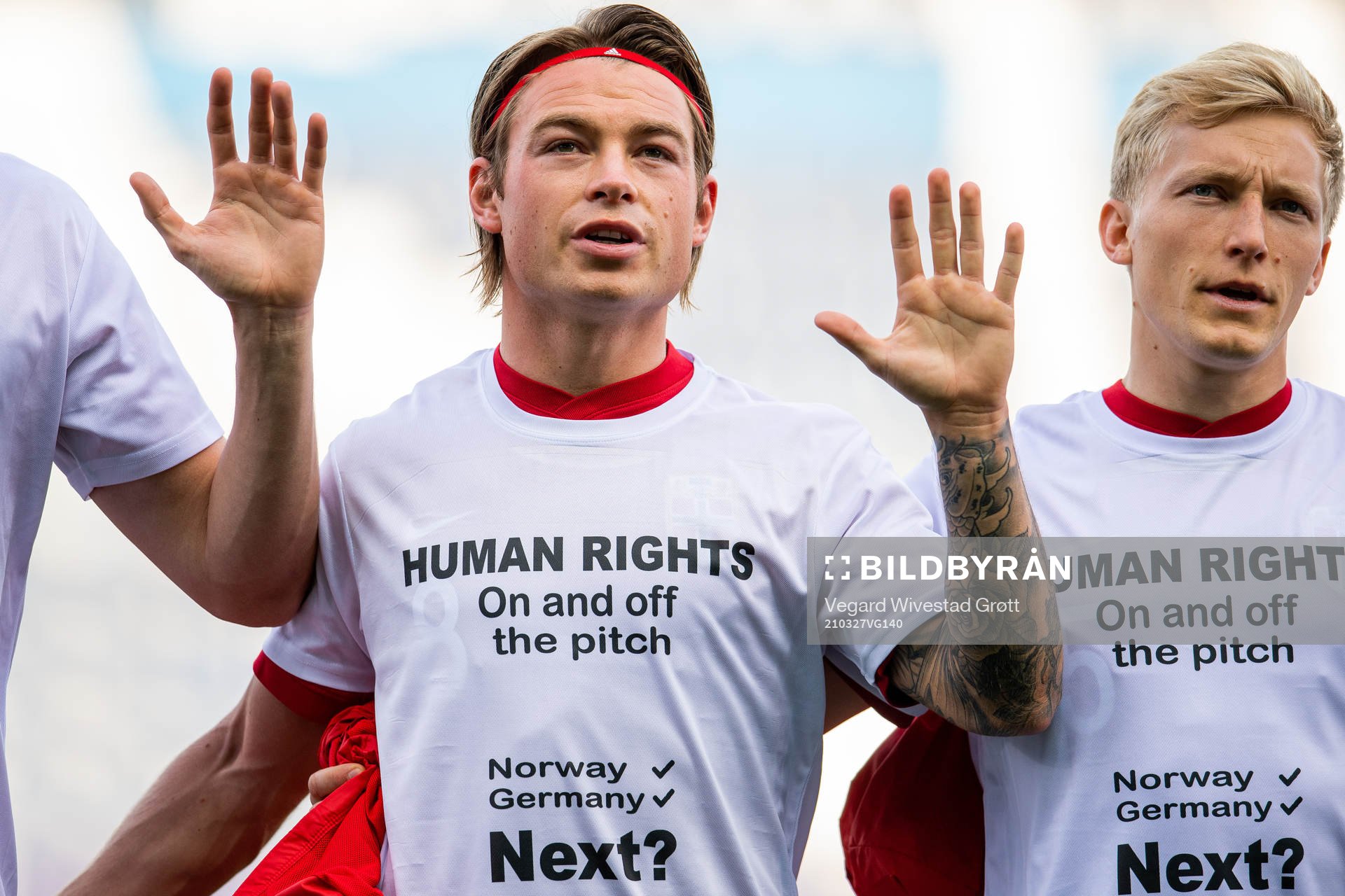 Patrick Berg and Birger Meling of Norway wearing a t-shirt