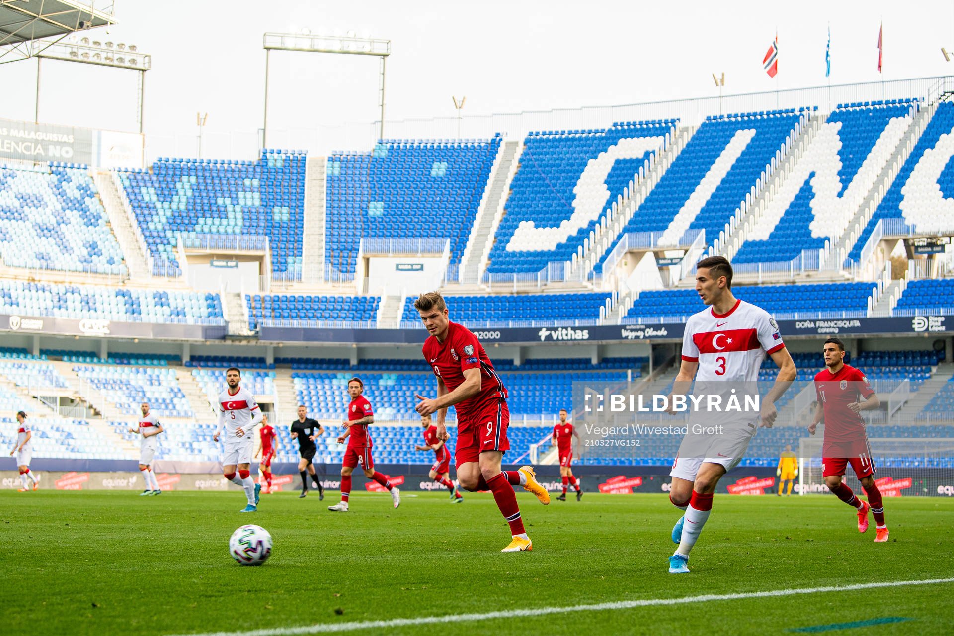 Alexander Sørloth of Norway and Mert Müldür of Turkey