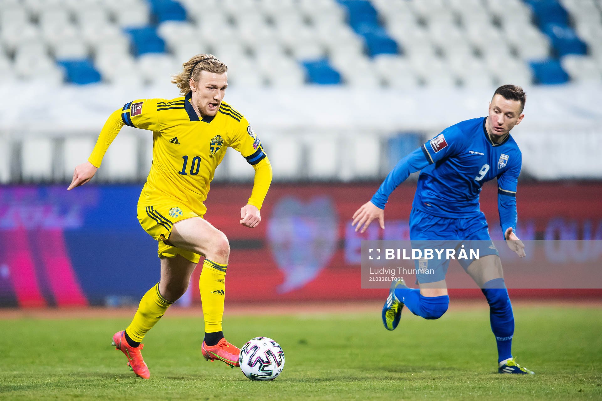 Emil Forsberg of Sweden and Bersant Celina of Kosovo
