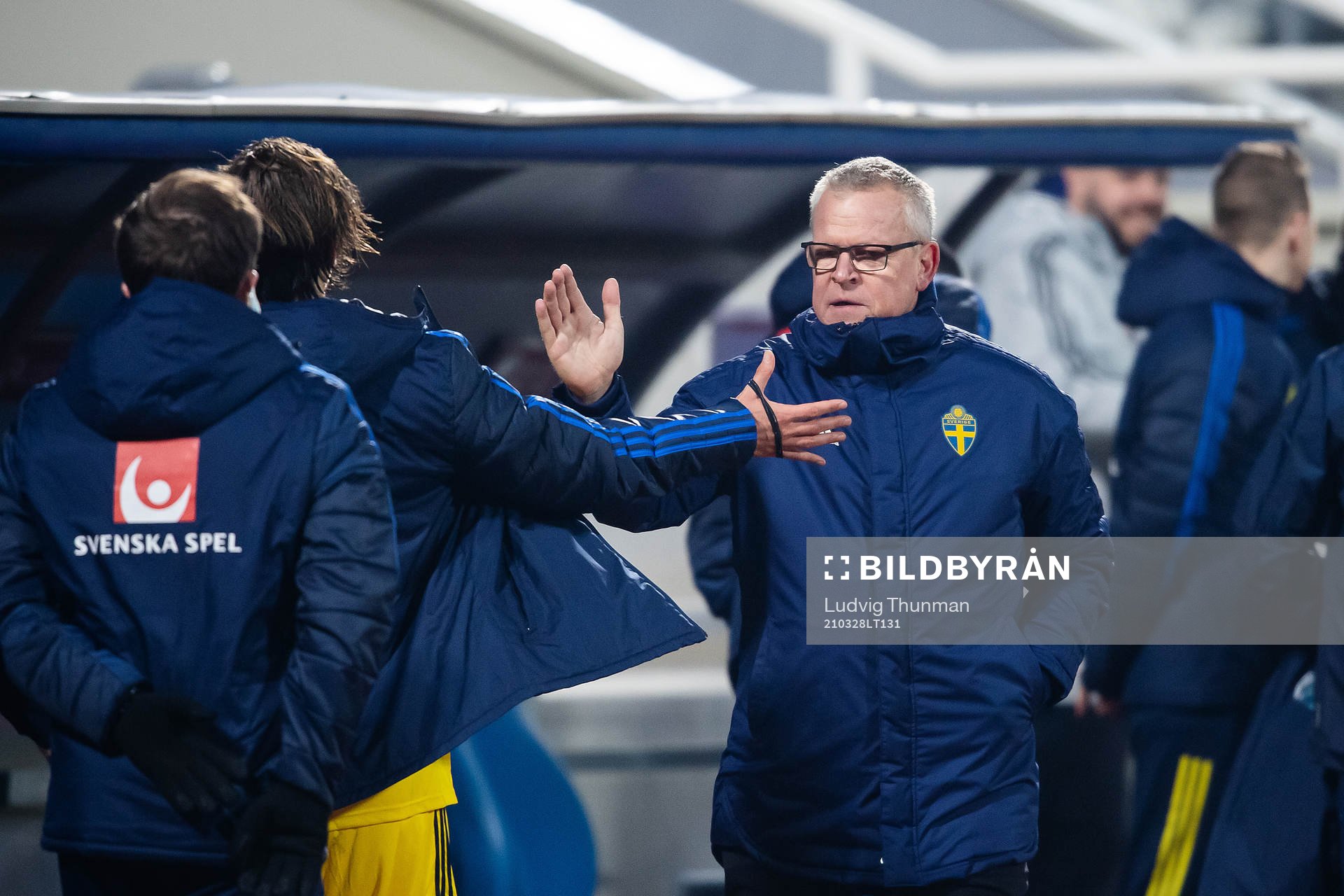 Janne Andersson, head coach of Sweden celebrate after the FIFA World Cup Qualifier football match between Kosovo and Sweden on March 28, 2021 in Pristina.