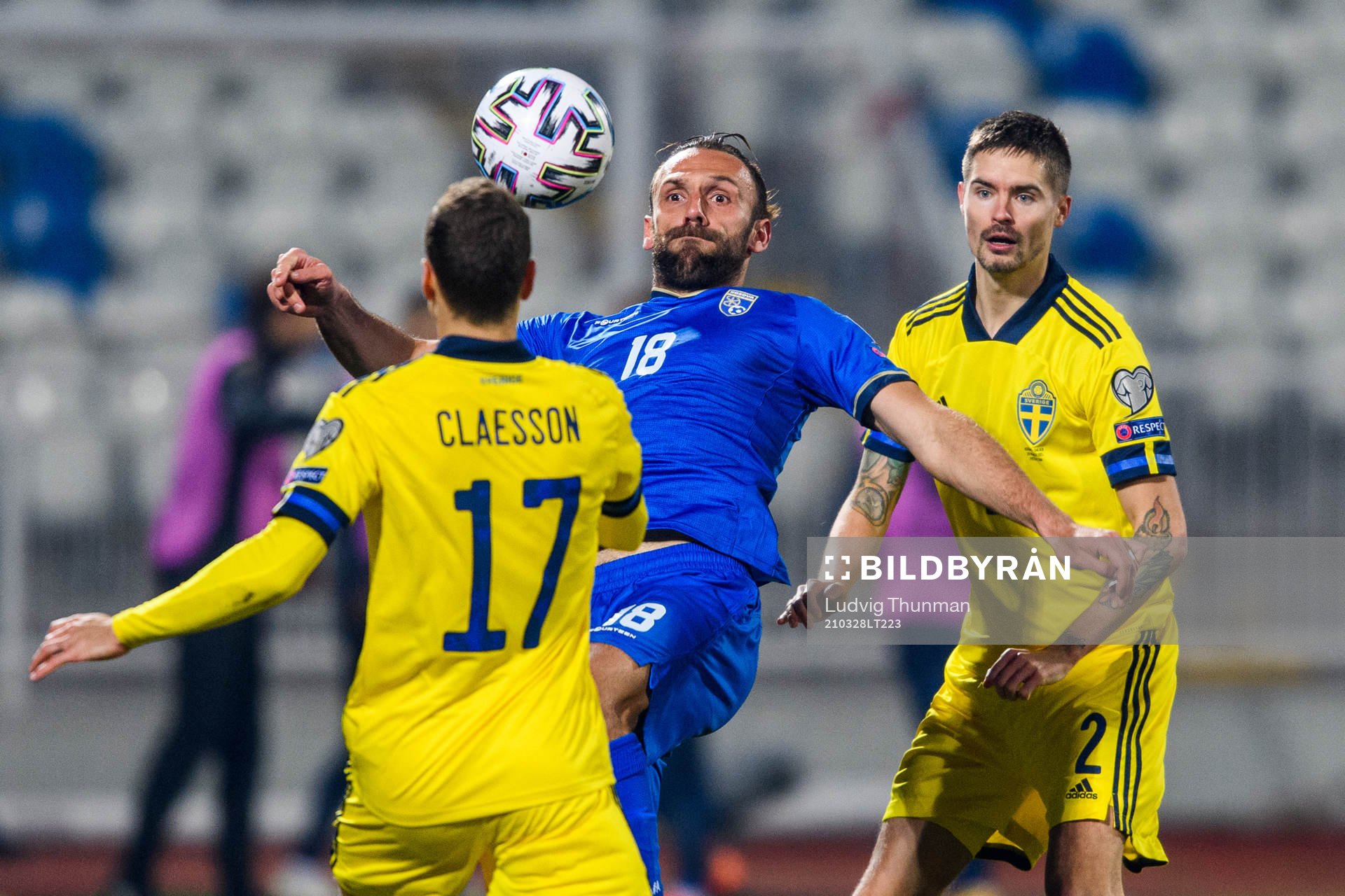 Vedat Muriqi of Kosovo and Mikael Lustig of Sweden
