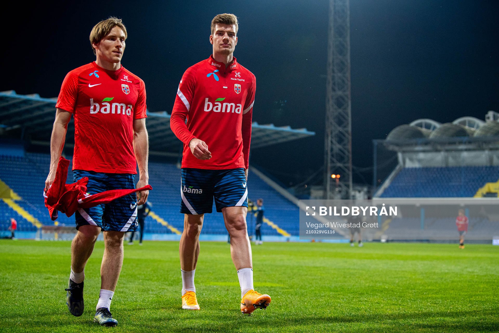 Jonas Svensson and Alexander Sørloth of the Norwegian