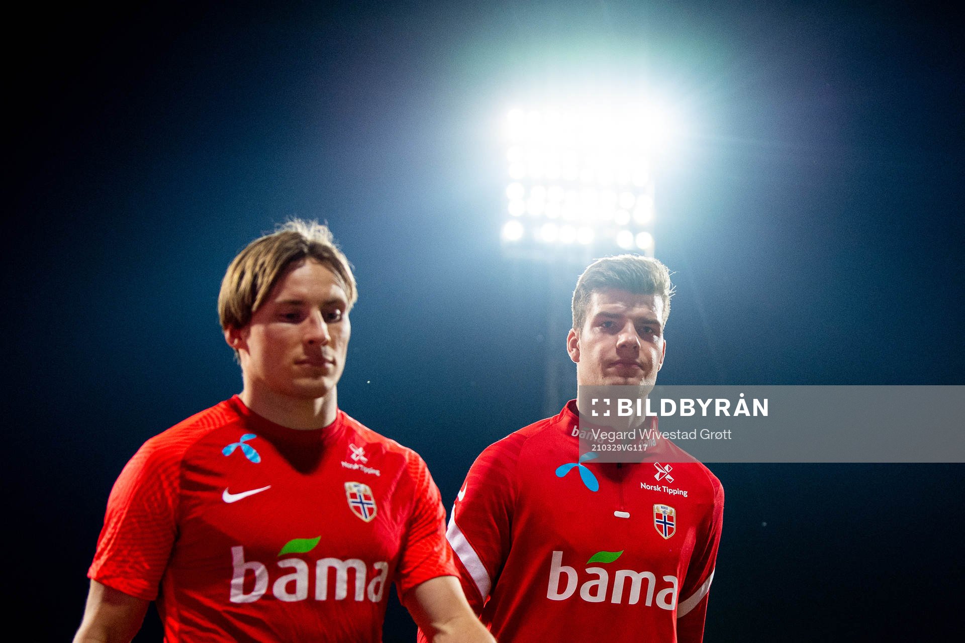 Jonas Svensson and Alexander Sørloth of the Norwegian