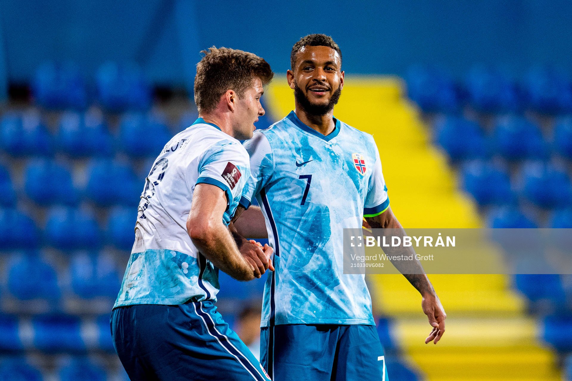 Alexander Sørloth and Joshua King of Norway celebrate