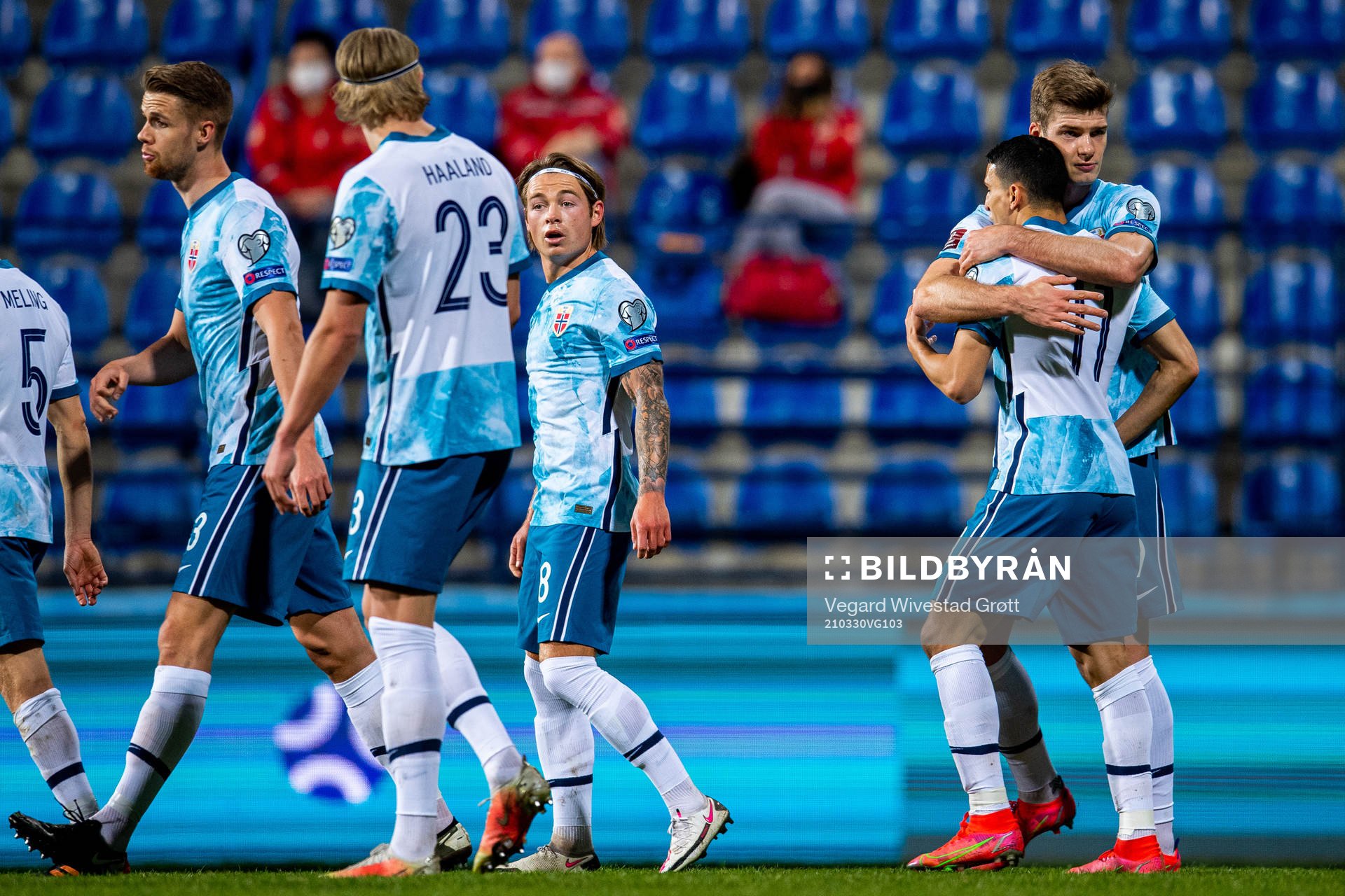 Alexander Sørloth of Norway celebrates with teammate