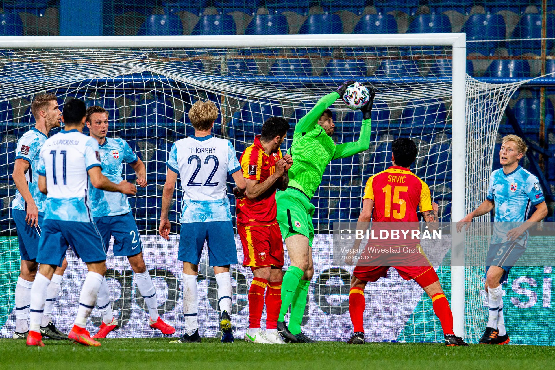 Goalkeeper Rune Almenning Jarstein of Norway saves an