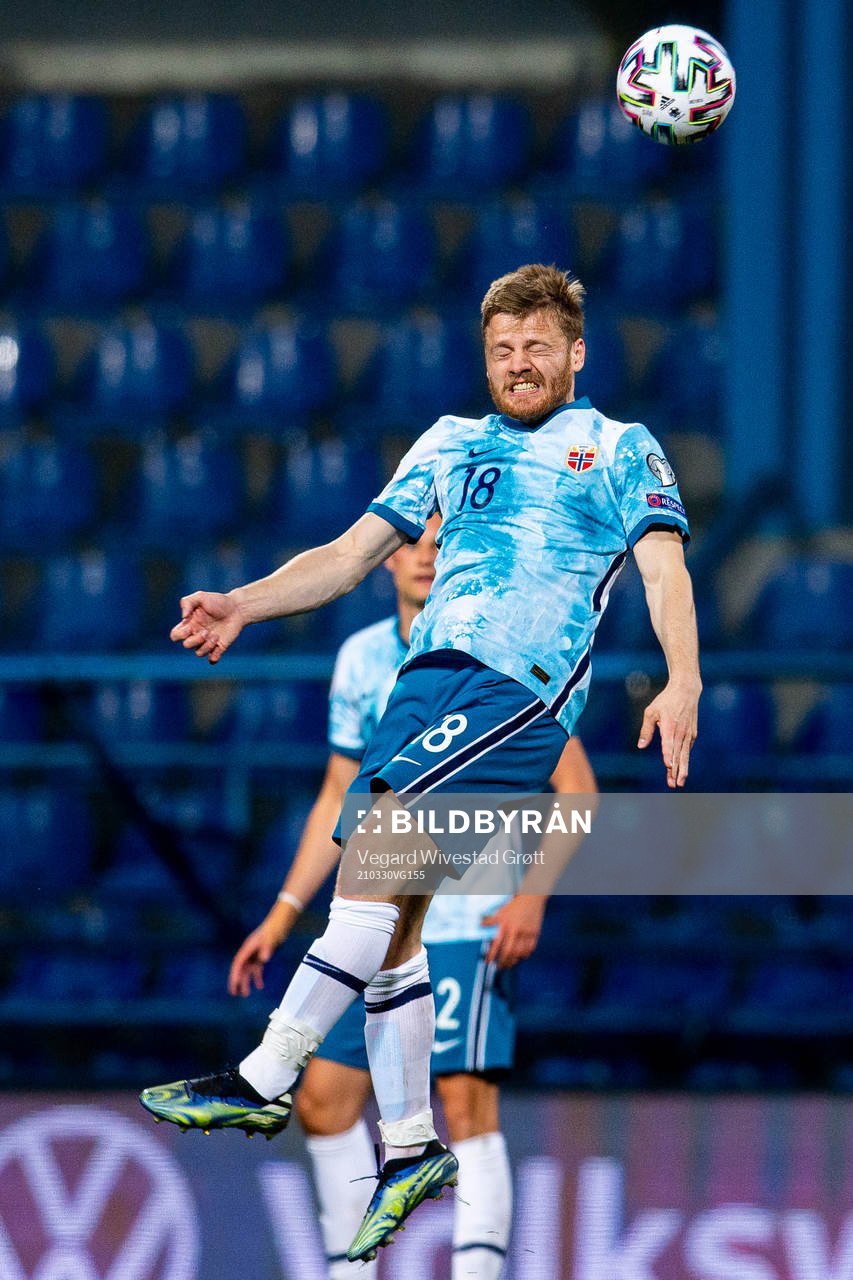 Fredrik Midtsjø of Norway during the FIFA World Cup Qualifier football match between Montenegro and Norway on March 30, 2021 in Podgorica.