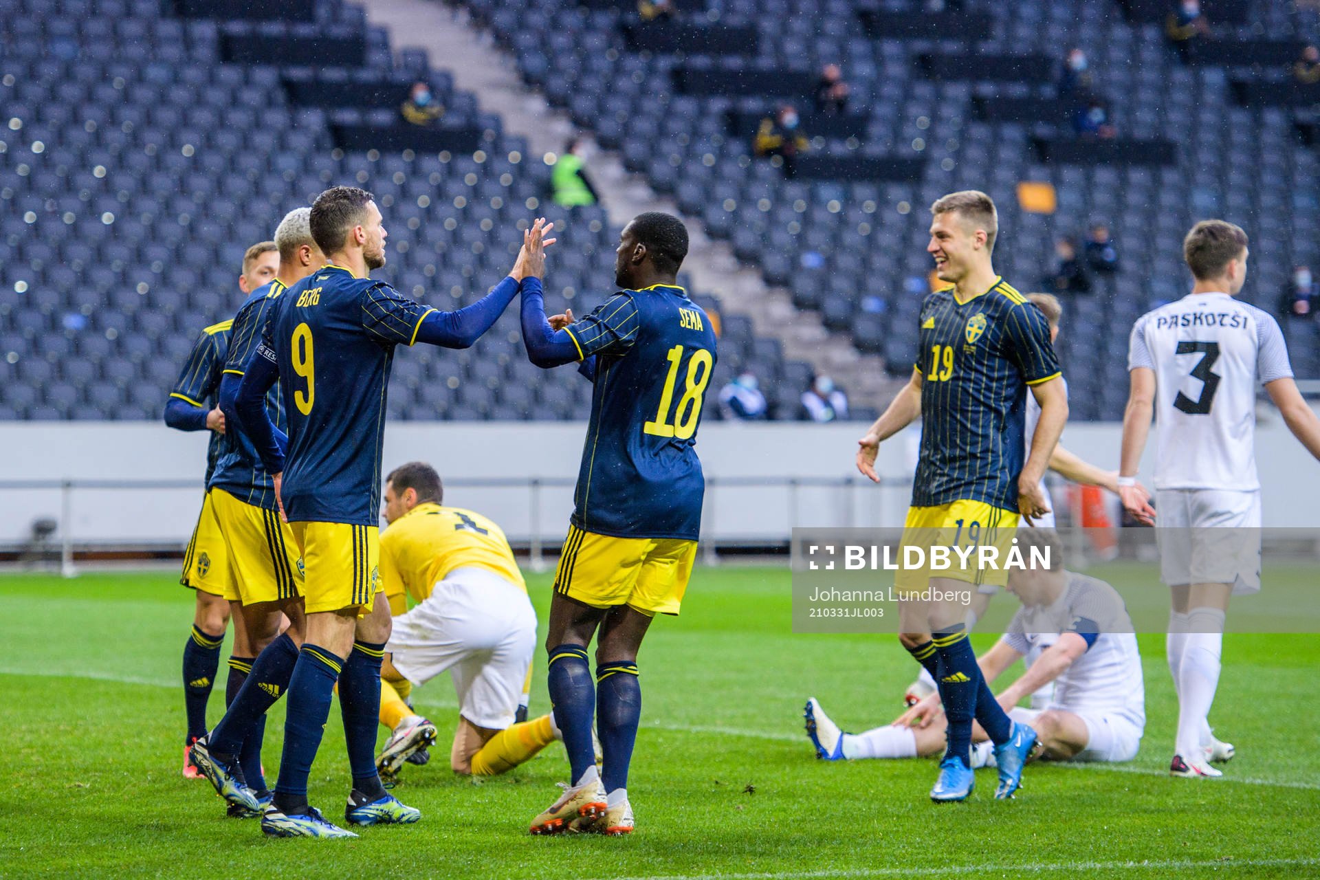 Marcus Berg of Sweden celebrate with Ken Sema and Mattias