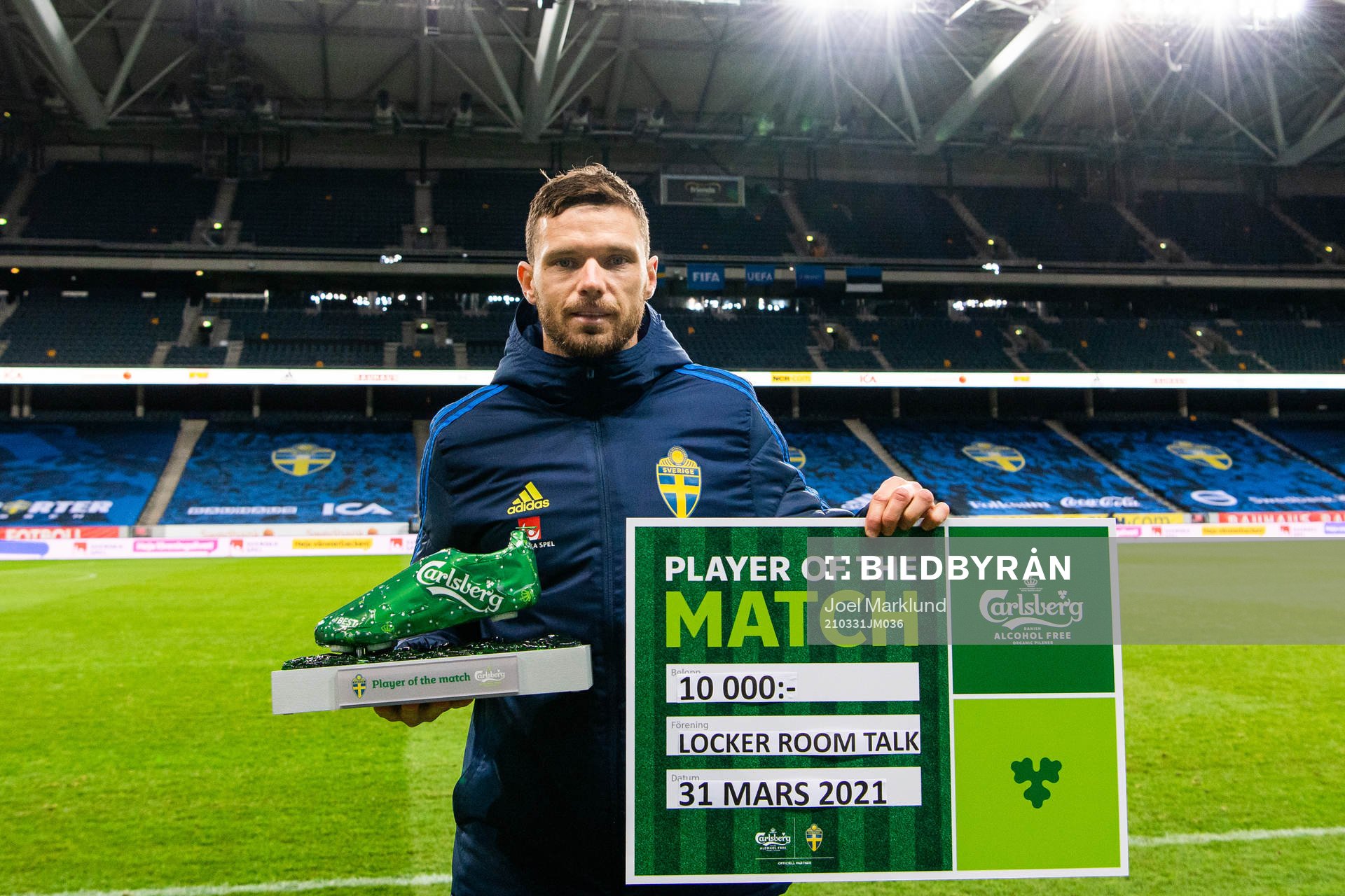 Marcus Berg of Sweden is awarded player of the match