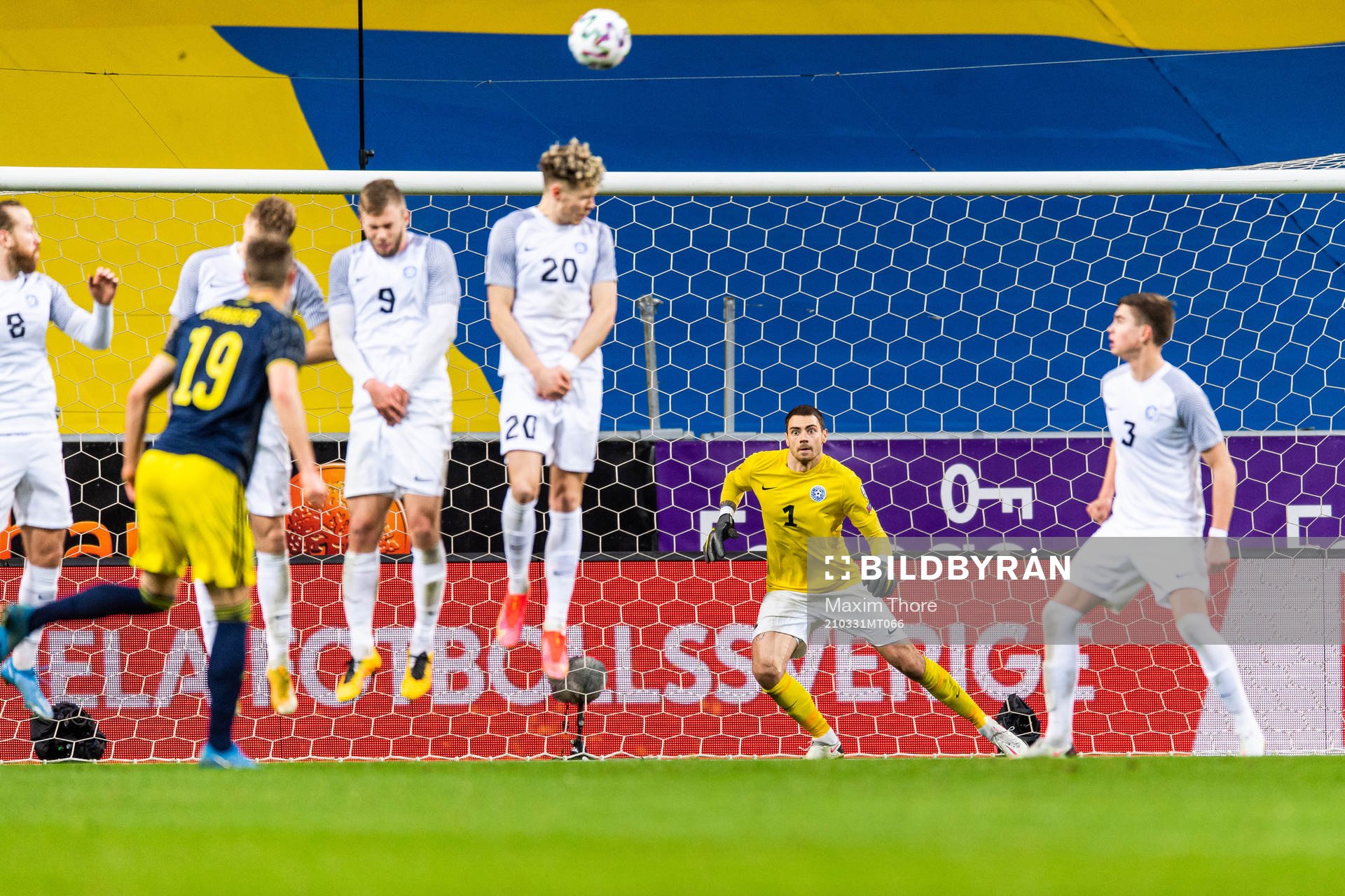 Mattias Svanberg of Sweden with a free kick towards