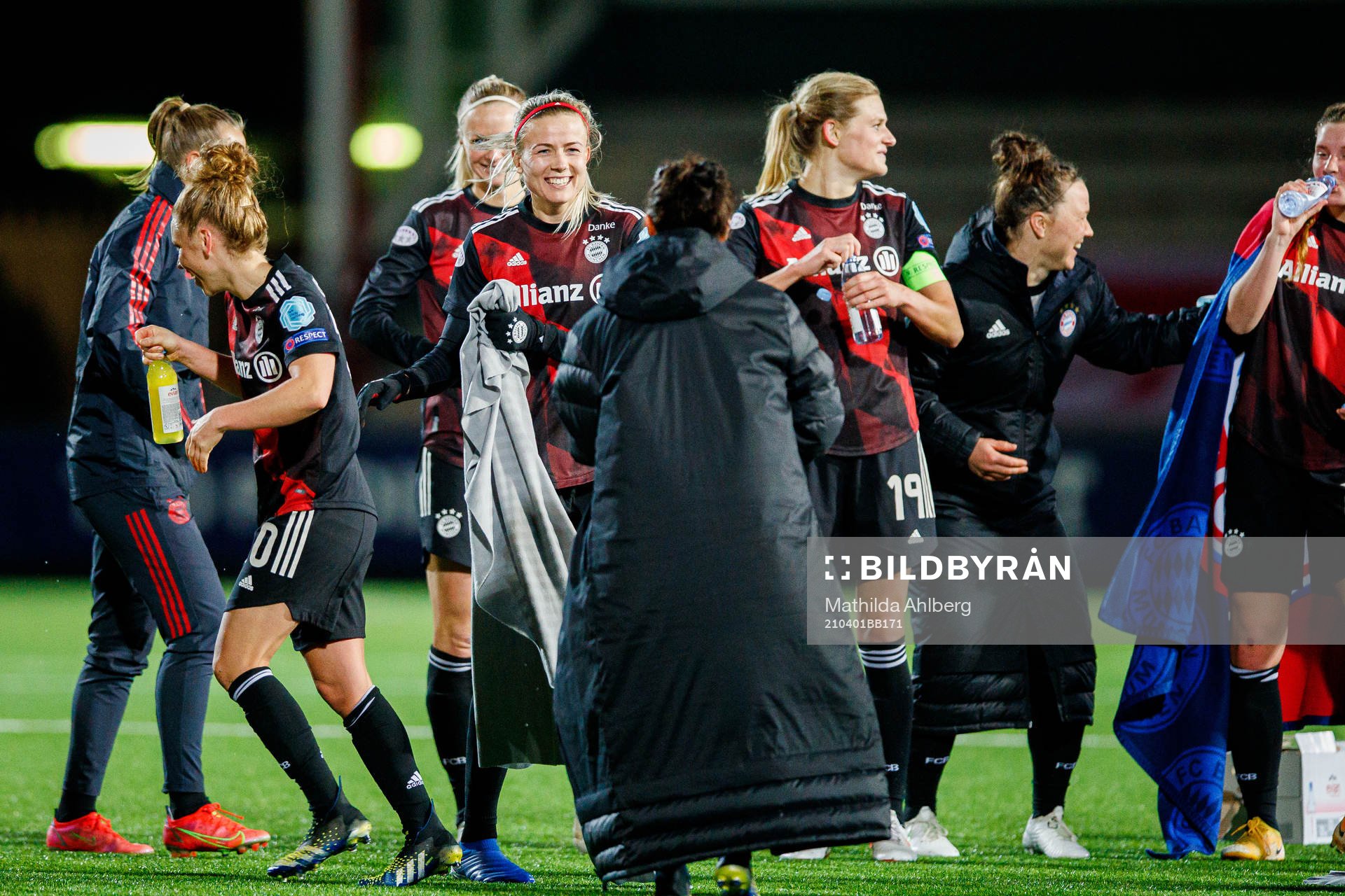 Hanna Glas of Bayern Munich celebrates after the UEFA Women's Champions League football match quarterfinal two between FC Rosengård and Bayern Munich on April 1, 2021 in Malmö.