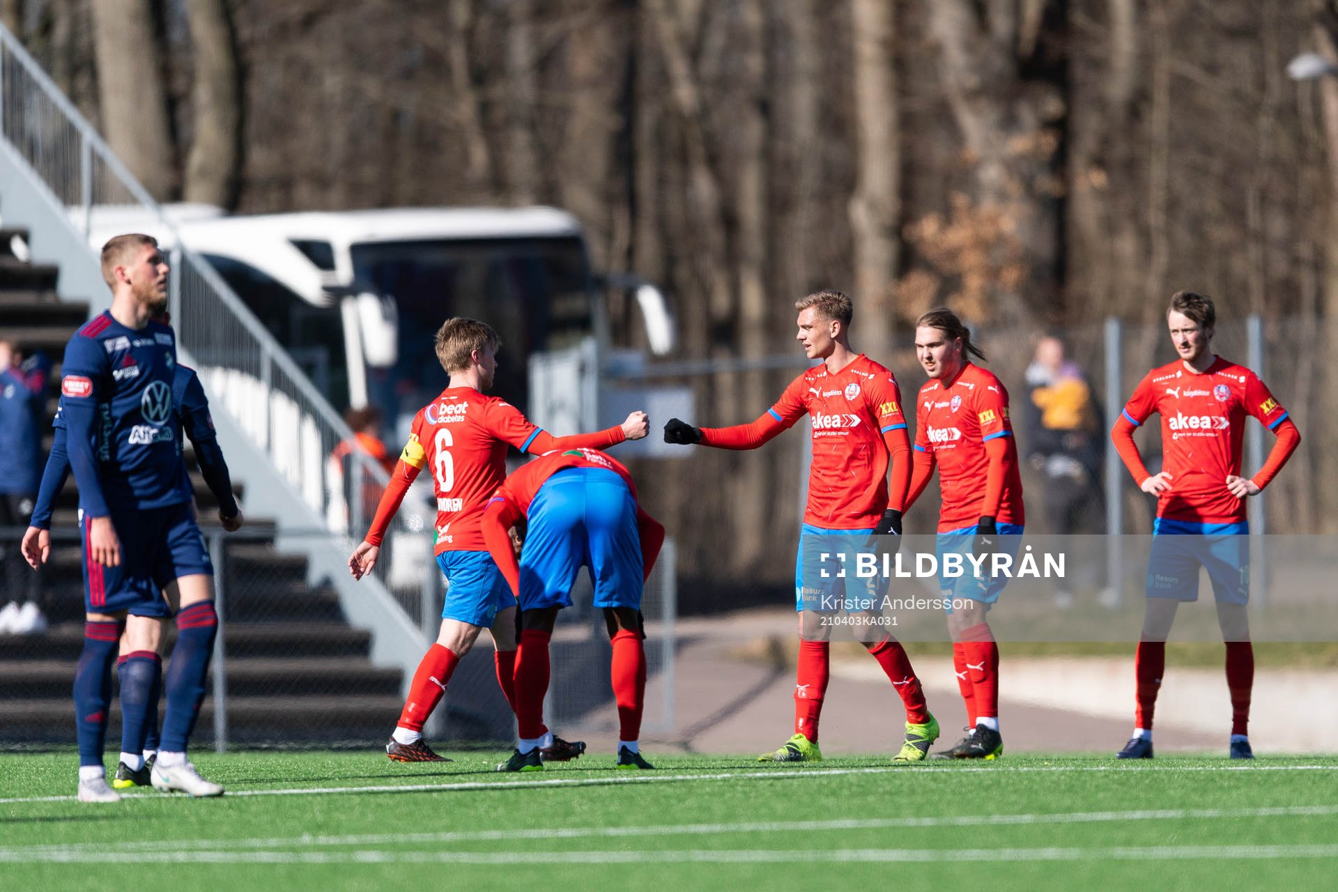 Helsingborgs spelare jublar efter träningsmatchen i fotboll mellan Helsingborg och Öster den 3 april 2021 i Helsingborg. 