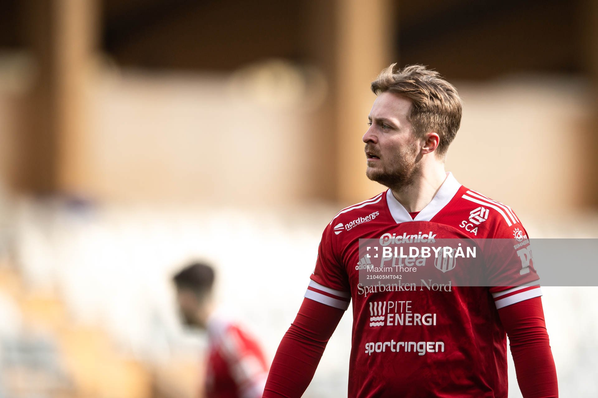 Piteås Fredrik Johansson under fotbollsmatchen i Division 1 norra mellan Dalkurd och Piteå den 5 april 2021 i Uppsala. 