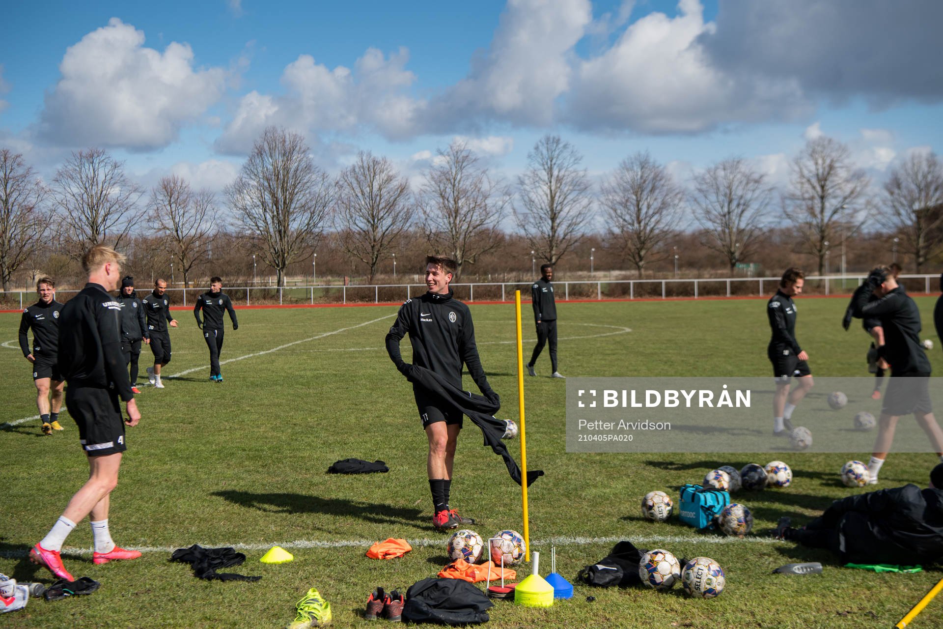 Filip Olsson under en fotbollsträning med Landskrona den 5 april 2021 i Landskrona. 