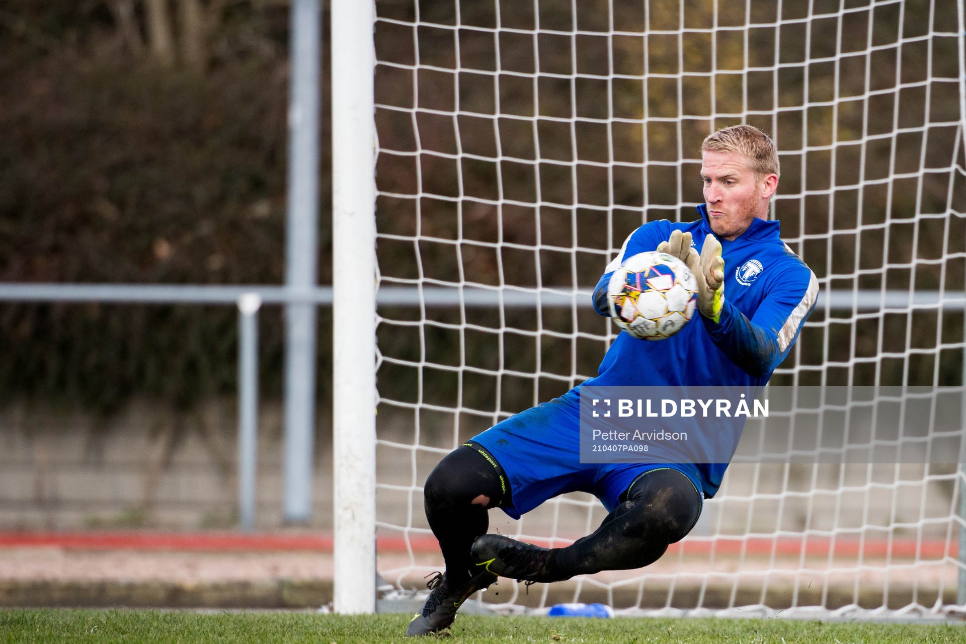 Målvakt Hampus Nilsson under en fotbollsträning med Trelleborg den 7 april 2021 i Trelleborg. 