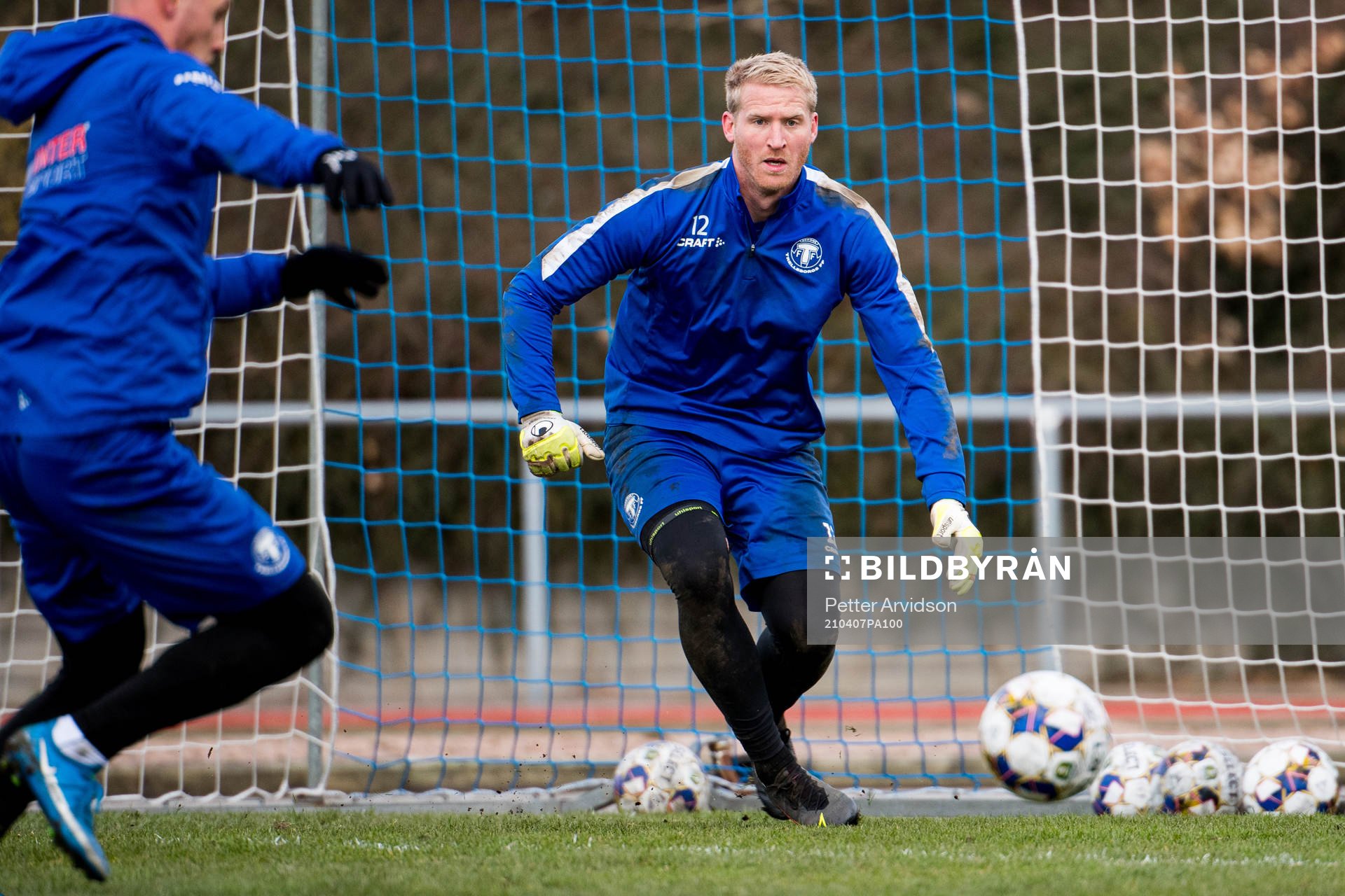 Målvakt Hampus Nilsson under en fotbollsträning med Trelleborg den 7 april 2021 i Trelleborg. 