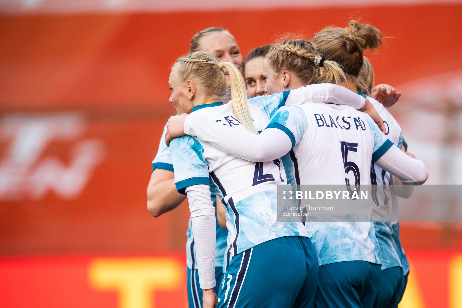 Players of Norway celebrate after 0-2 during the international friendly football match between Belgium and Norway on April 8, 2021 in Brussels.