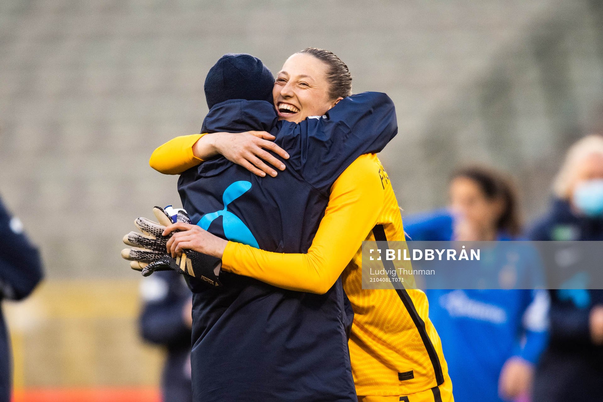 goalkeeper Cecilie Fiskerstrand of Norway celebrates after the international friendly football match between Belgium and Norway on April 8, 2021 in Brussels.