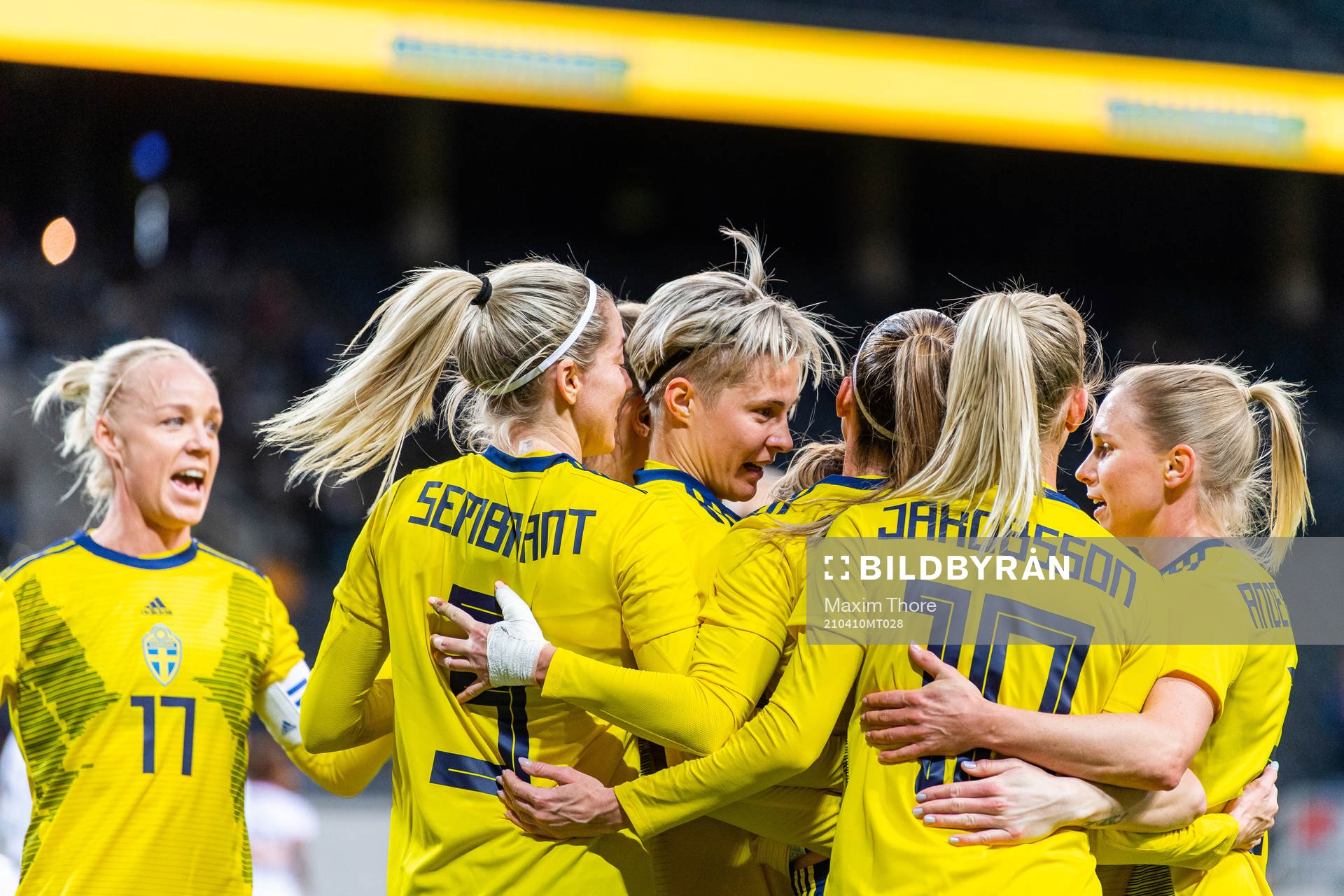Lina Hurtig of Sweden celebrates with team mates