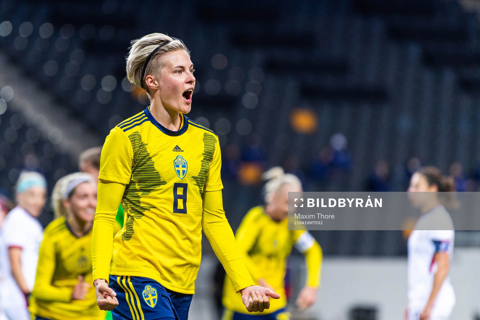 Lina Hurtig of Sweden celebrates scoring 1-0
