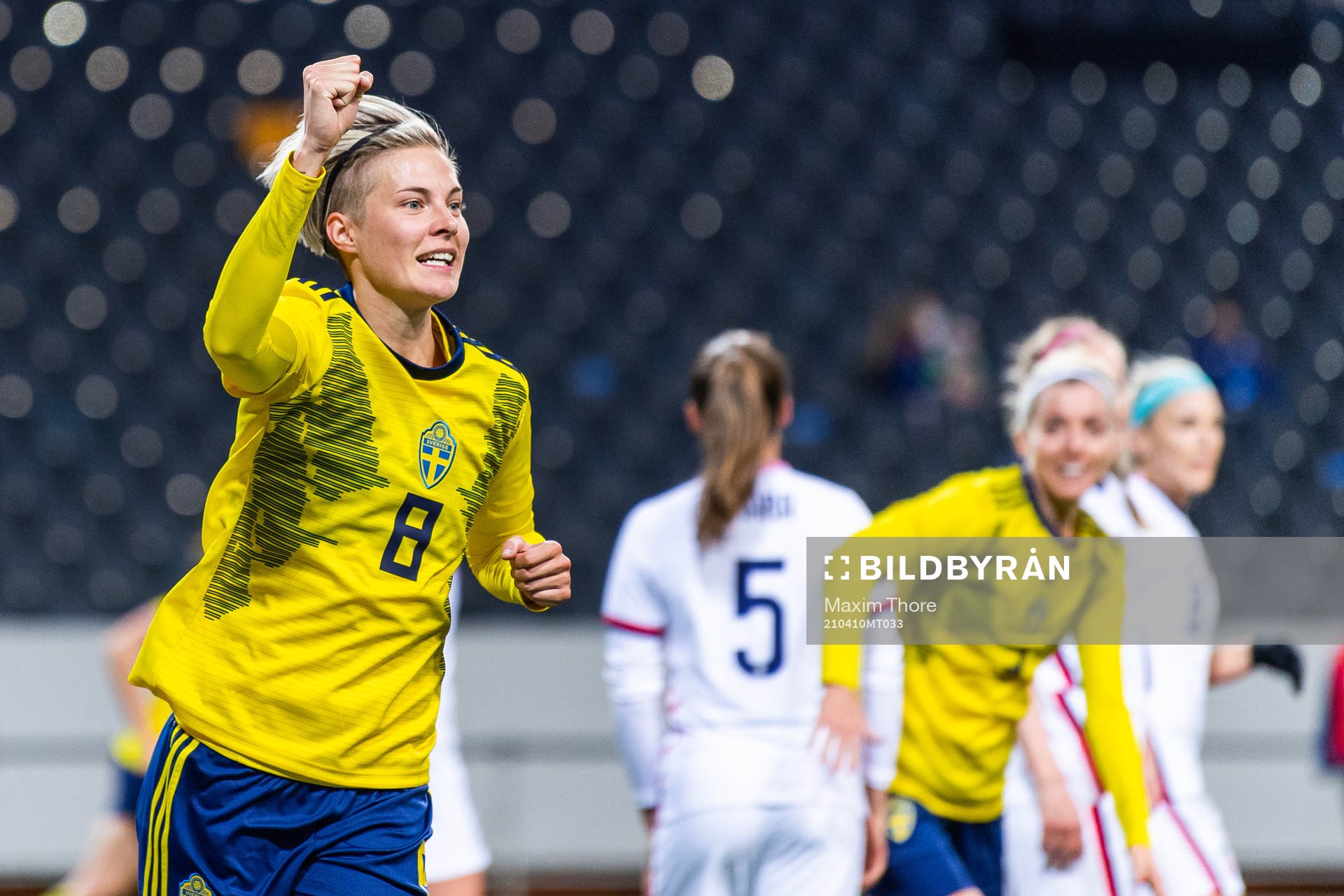 Lina Hurtig of Sweden celebrates scoring 1-0