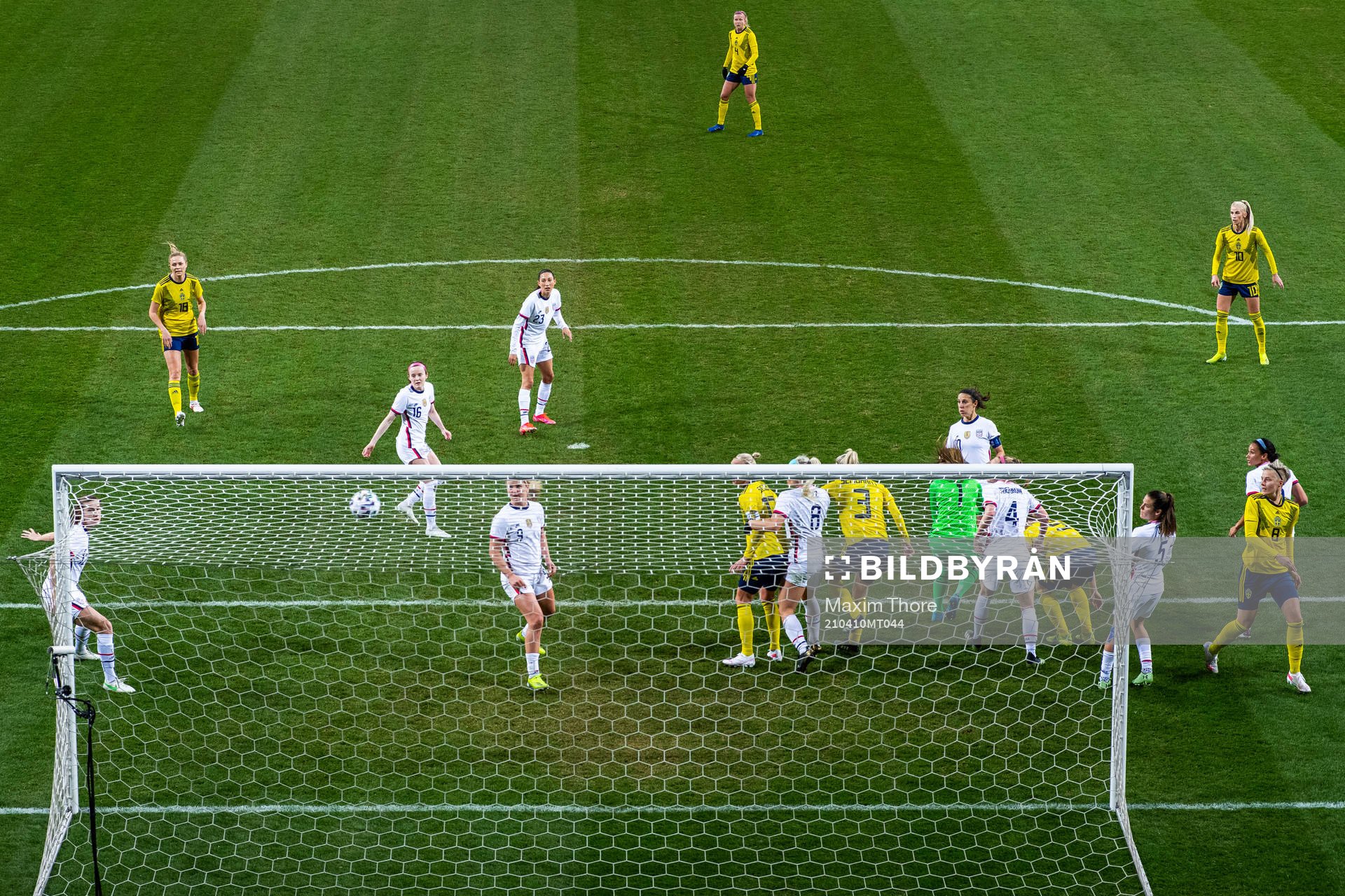 Lina Hurtig of Sweden scores 1-0 behind goalkeeper Alyssa