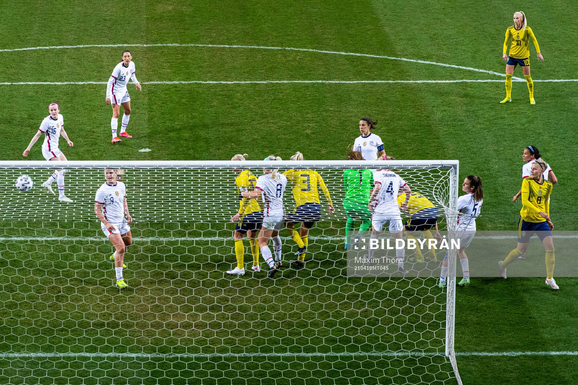 Lina Hurtig of Sweden scores 1-0 behind goalkeeper Alyssa