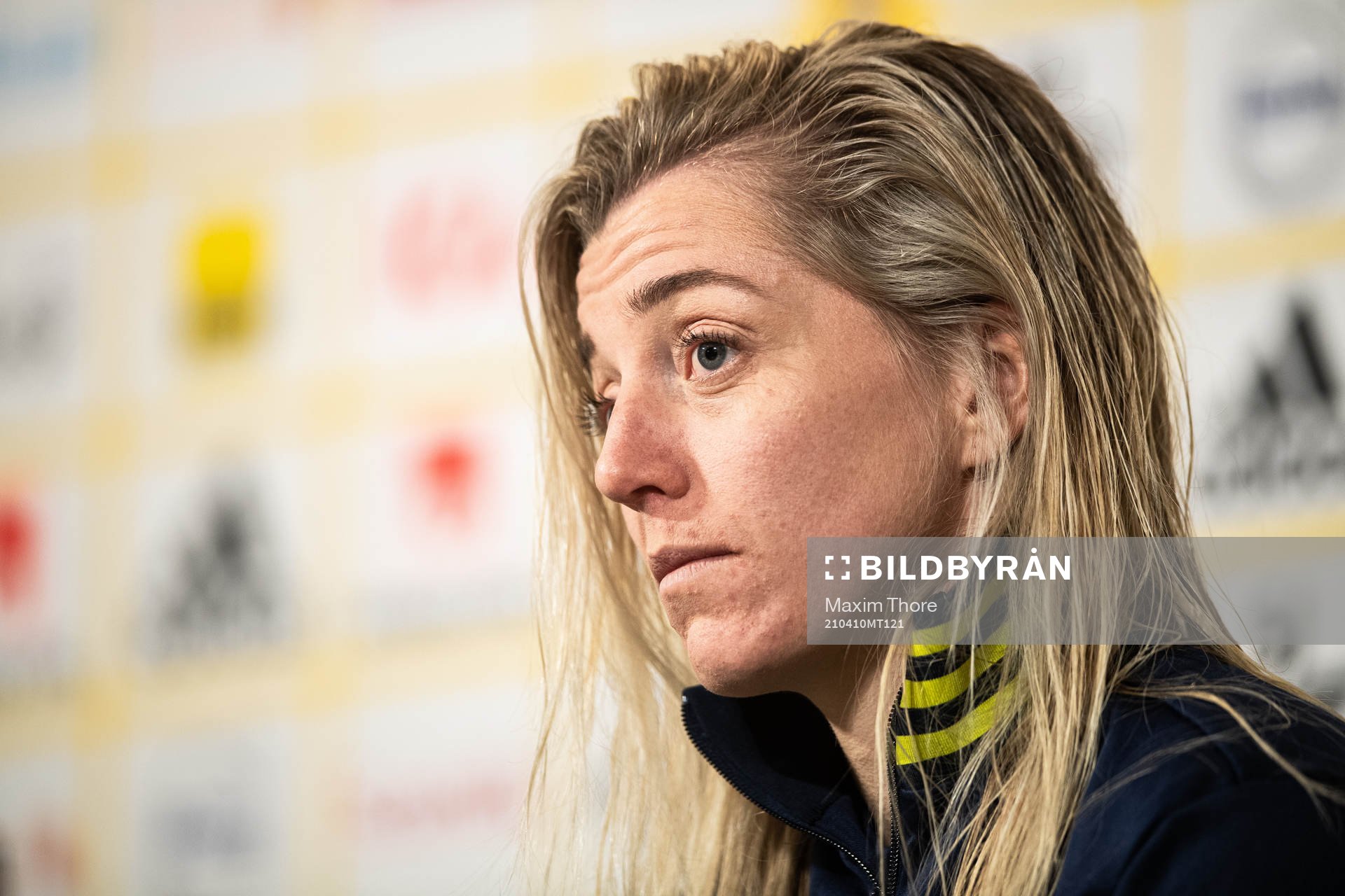 Linda Sembrant of Sweden during a press conference after the women's international friendly football match between Sweden and USA on April 10, 2021 in Stockholm.