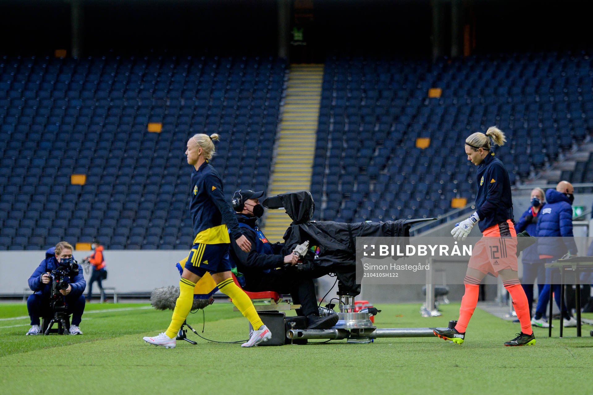 Caroline Seger and goalkeeper Jennifer Falk of Sweden