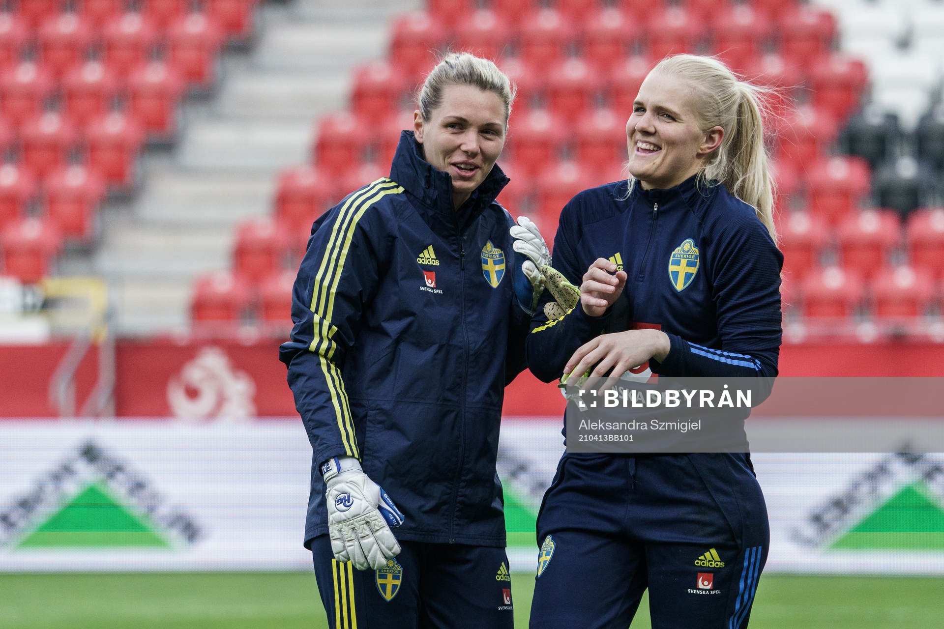 goalkeeper Jennifer Falk and Josefine Rybrink of Sweden