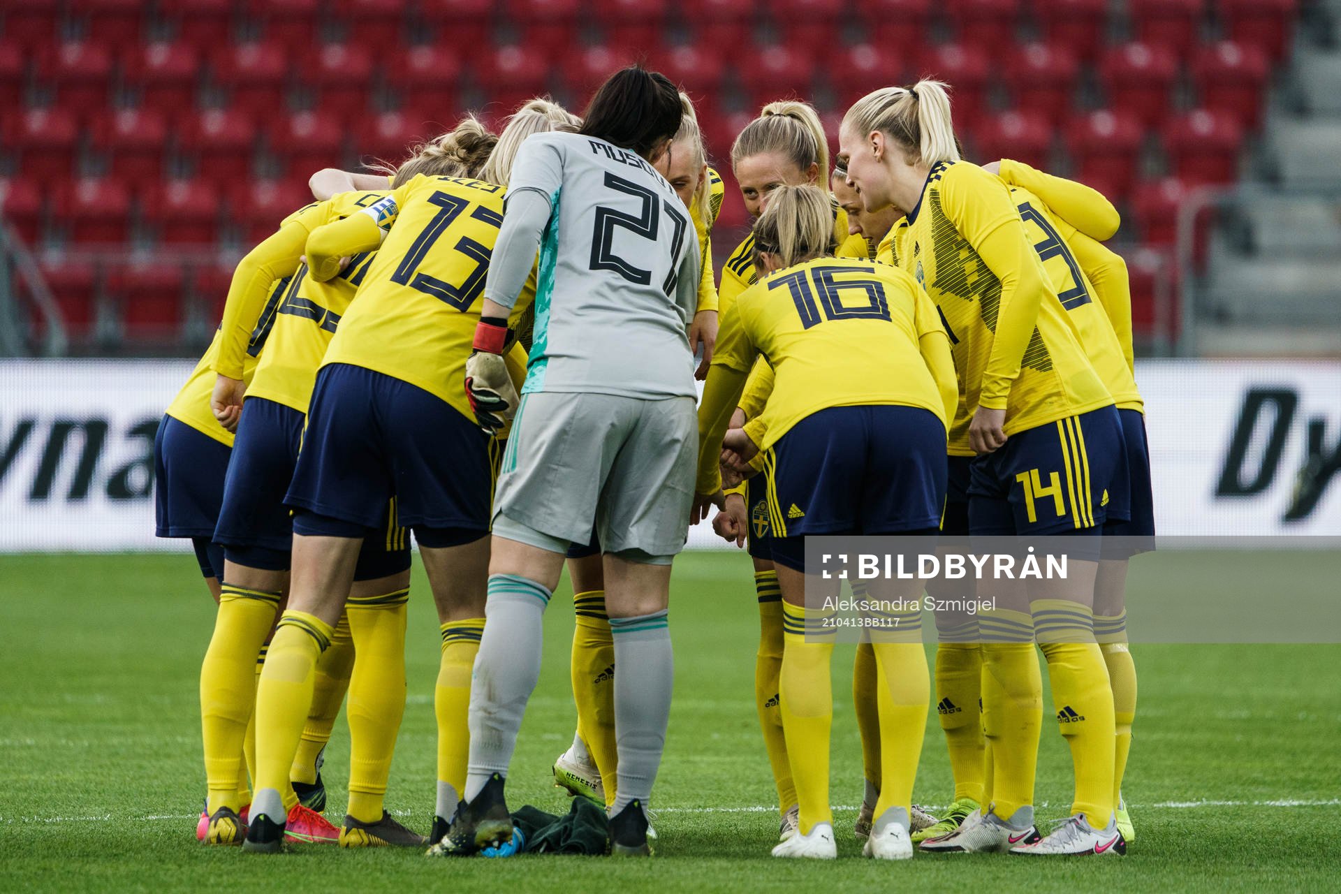 Players of Sweden gather in a ring