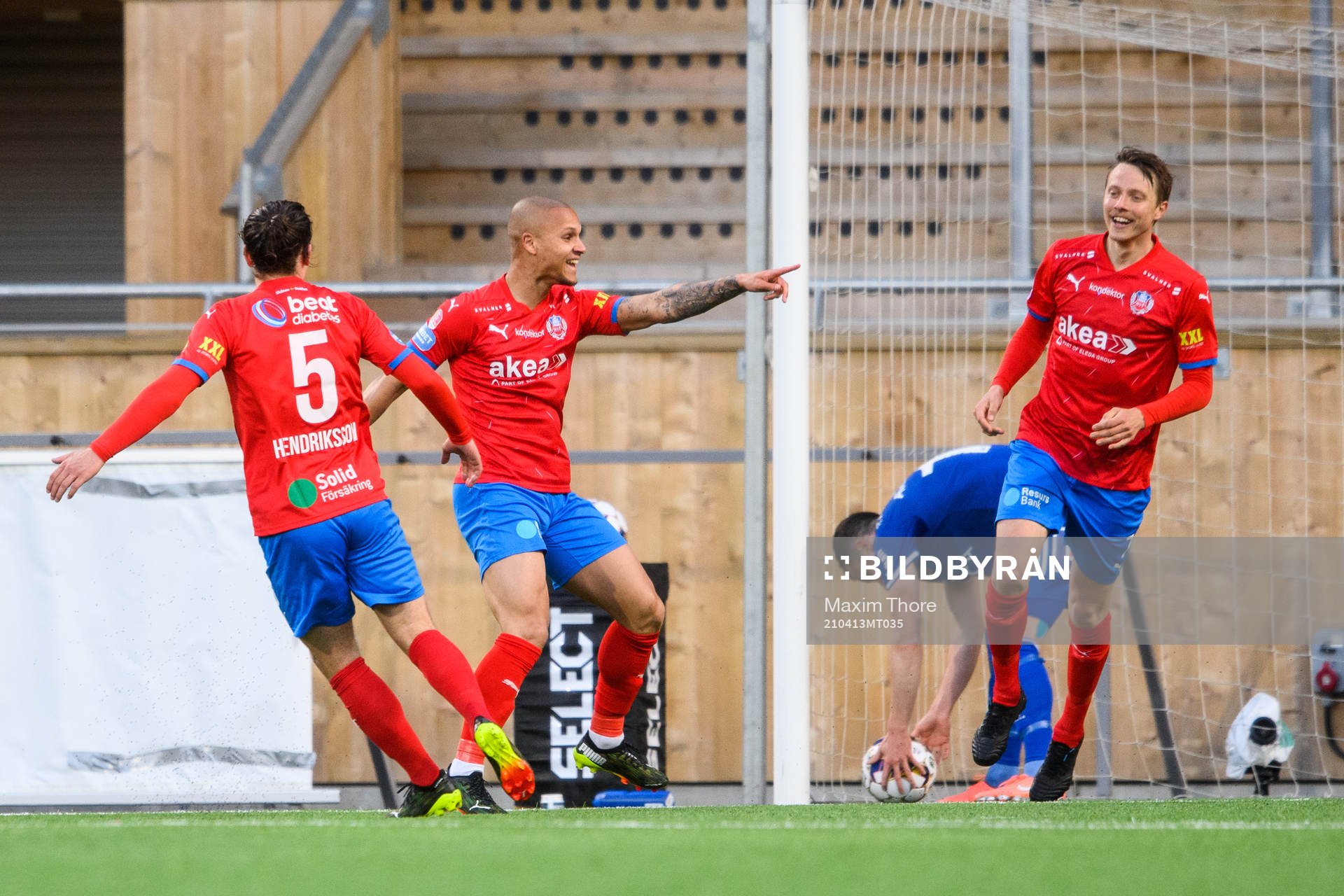 Helsingborgs Anthony van den Hurk jublar efter 0-1 under fotbollsmatchen i Superettan mellan GIF Sundsvall och Helsingborg den 13 april 2021 i Uppsala.