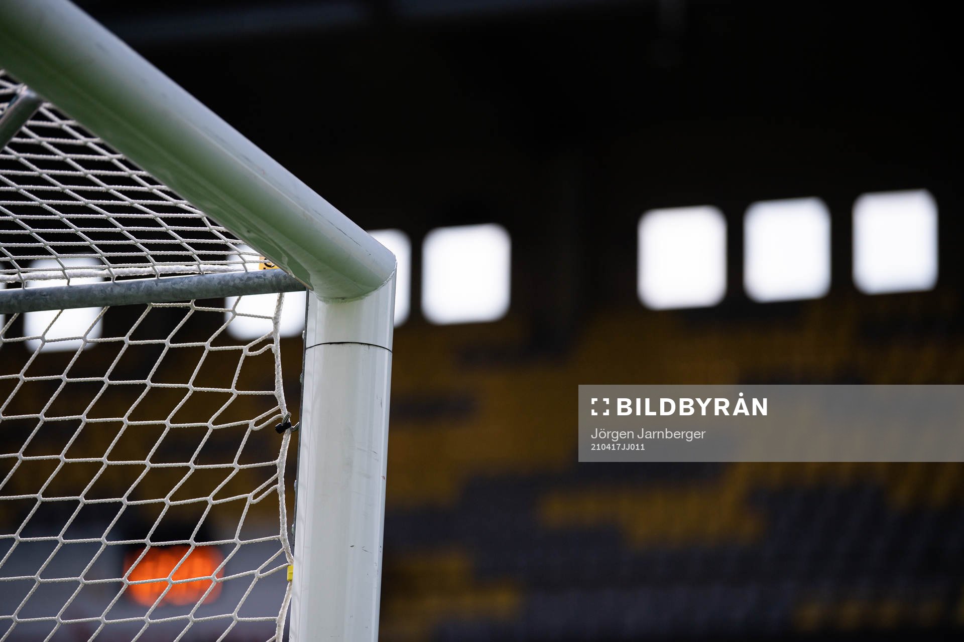 Ett hörn på ett fotbollsmål under en träning med Elfsborg den 17 april 2021 i Borås. 