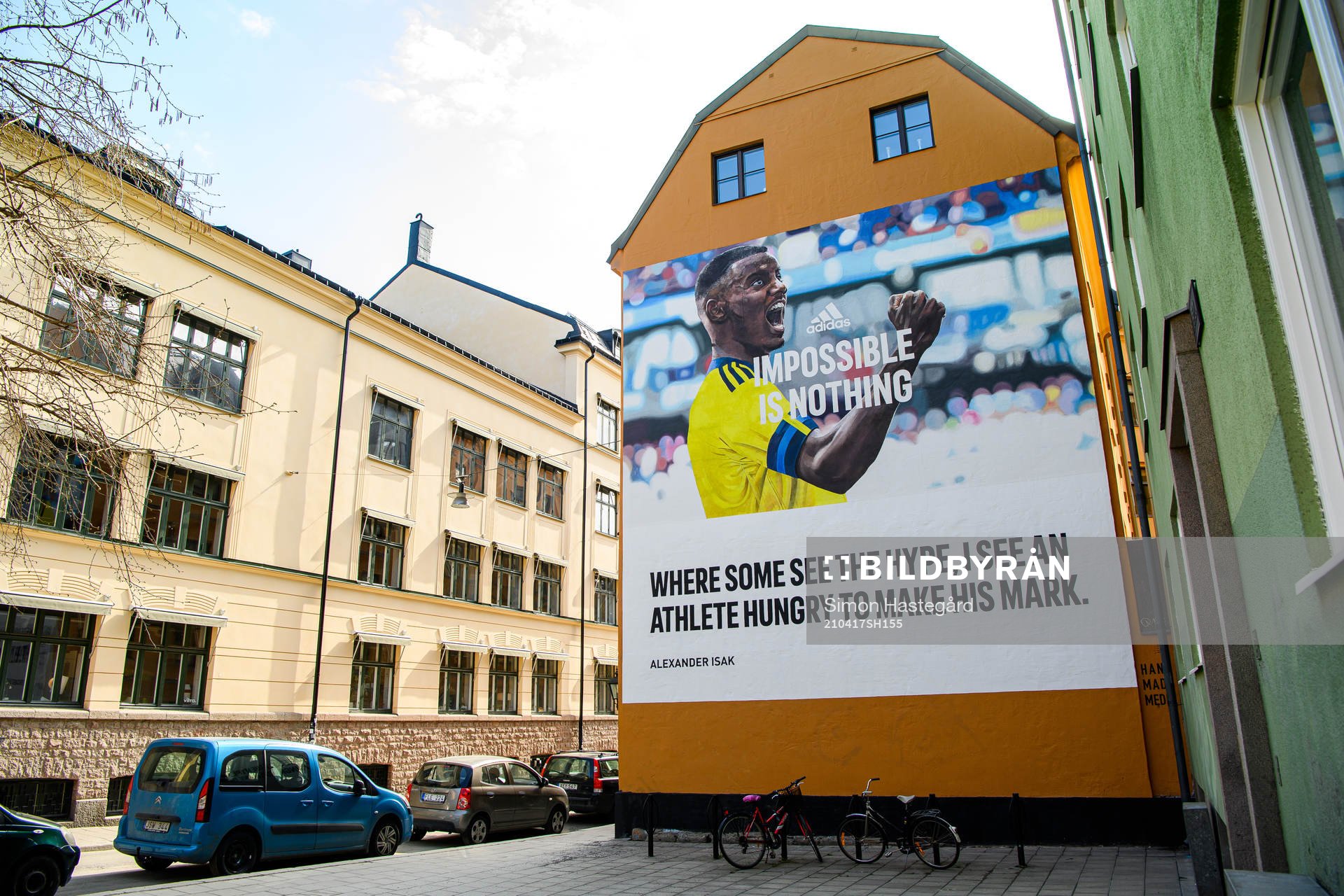 A hand painted billboard for Adidas of the Swedish football