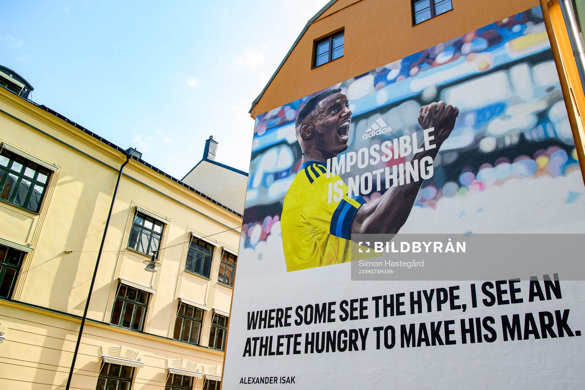 A hand painted billboard for Adidas of the Swedish football