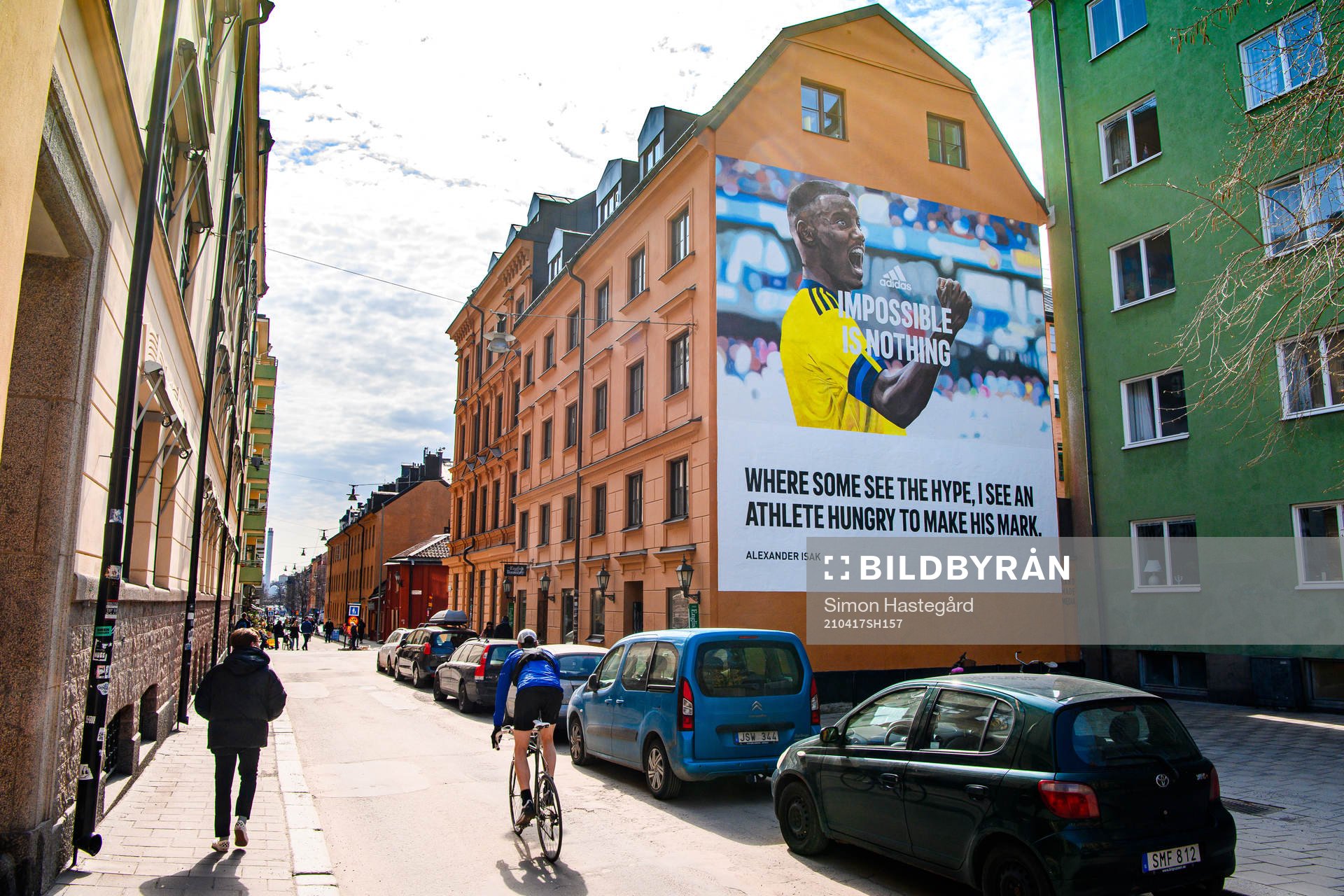 A hand painted billboard for Adidas of the Swedish football